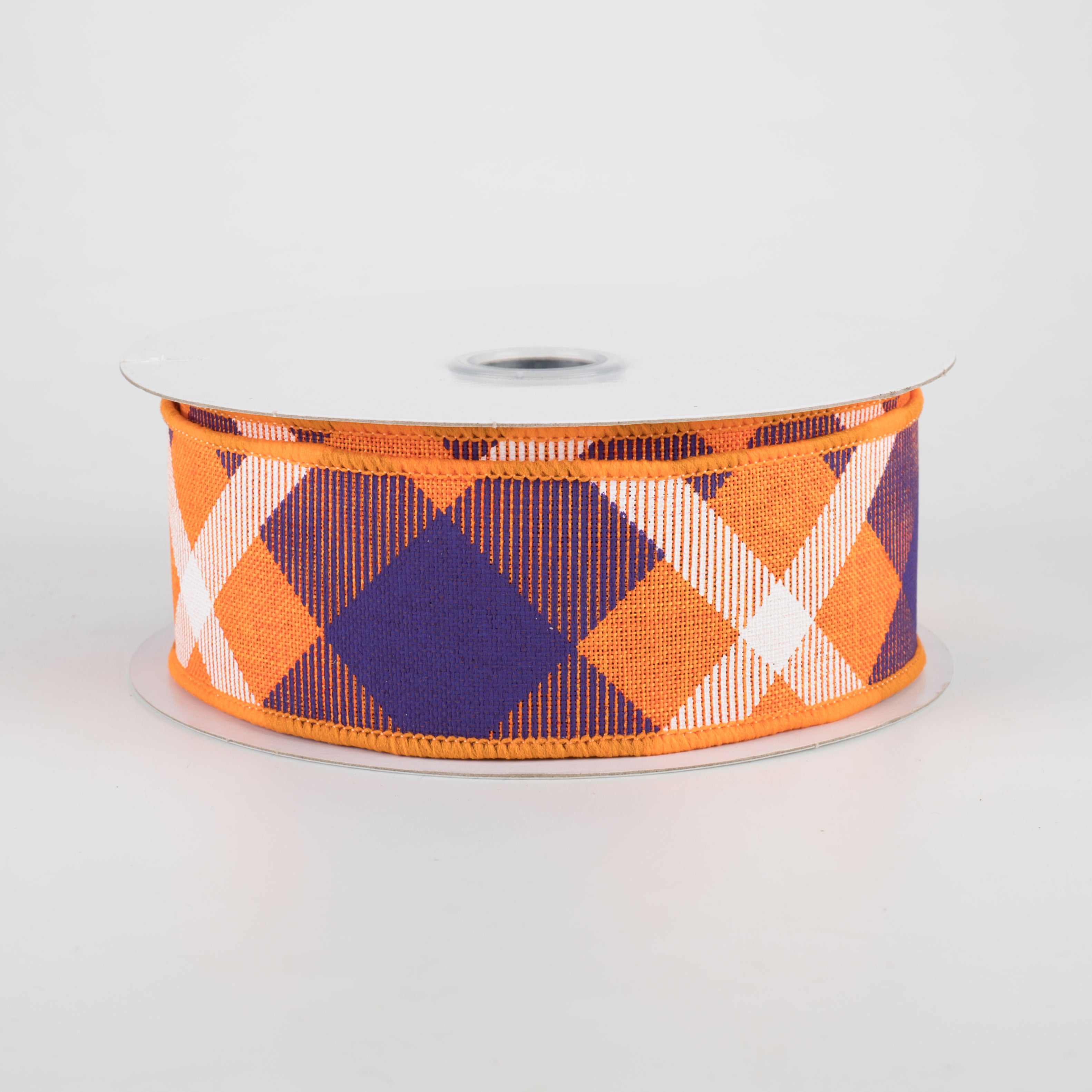 1.5 Inch Printed Plaid Ribbon - Orange, Purple & White Checkered Craft Ribbon (10 Yards) for Gift Wrapping, DIY Crafts & Holiday Decorations