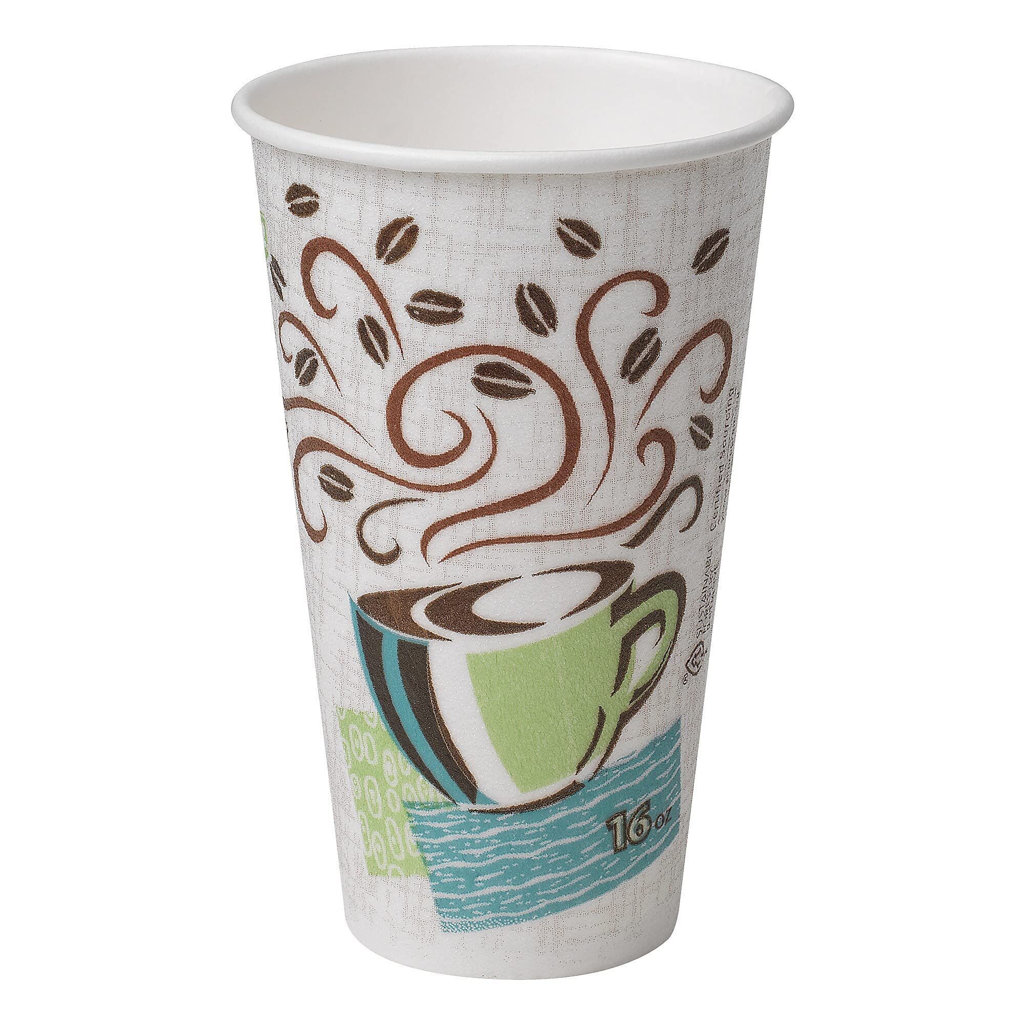 Georgia-Pacific Dixie PerfecTouch 16 oz Insulated Paper Coffee Cups - 500 Count (20 Sleeves of 25) - Hot Beverage Cups for Coffee, Tea & Cocoa - Leak-Proof Design for Home, Office & Cafes - White with Coffee Haze Pattern