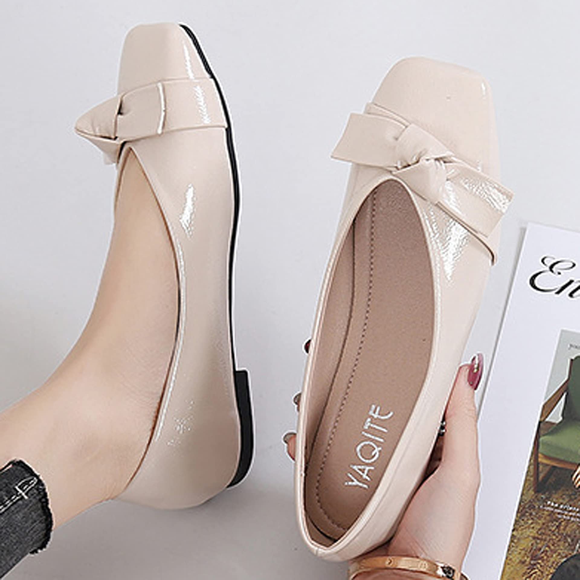 Elegant Women's Bow Knot Ballet Flats - Square Toe Slip-On Flat Shoes for Casual, Party & Wedding Occasions | Perfect for Office, Date Night and Special Events