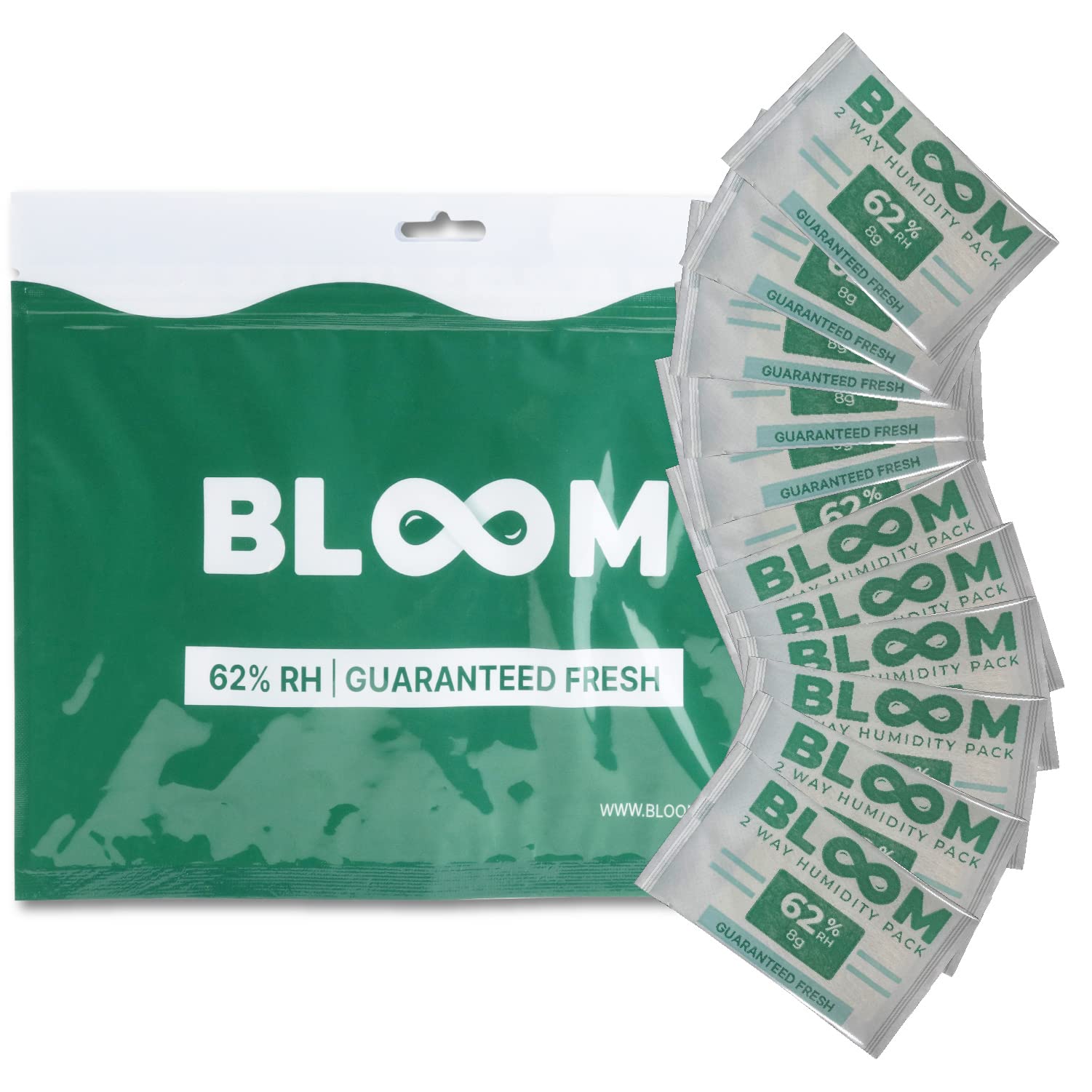 Herb Guard BLOOM 62% Humidity Control Packs (10 Pack) - 8g Moisture Packs for Long-Term Freshness | Perfect for Storing 1 Ounce of Herbs, Tobacco, or Cannabis | Revives Dry Contents & Maintains Ideal Humidity