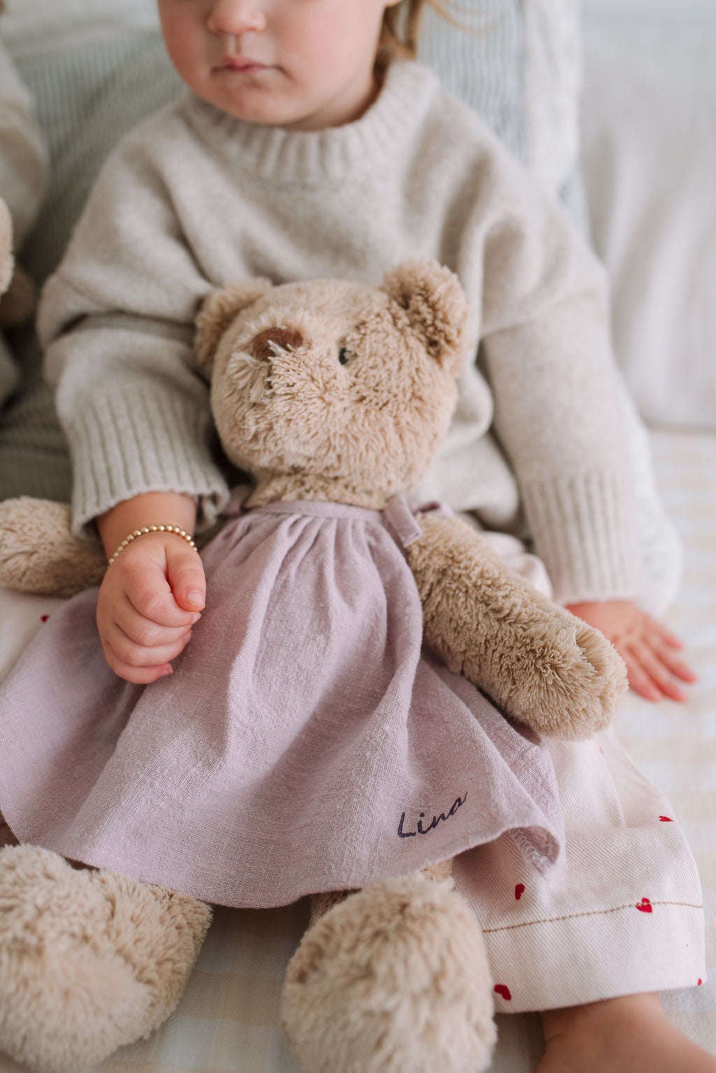 Personalized Honey Bear Dress - Cute Lilac Floral Print Baby Girl Outfit for Birthday, Photo Shoots & Special Occasions
