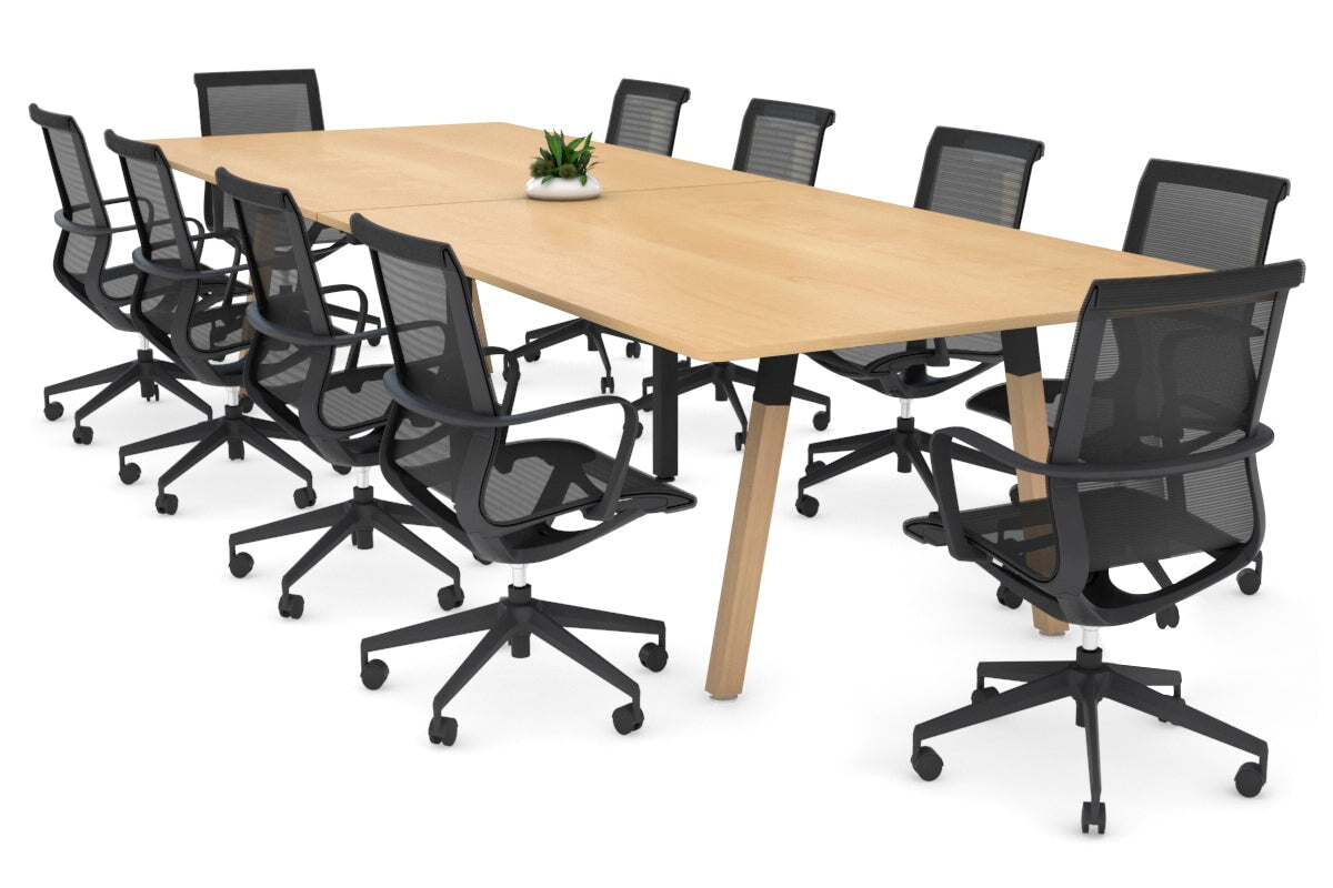 Modern Boardroom Table with Quadro A Wood Legs & Rounded Corners - 3200L x 1100W Conference Table for Office Meetings & Executive Workspaces