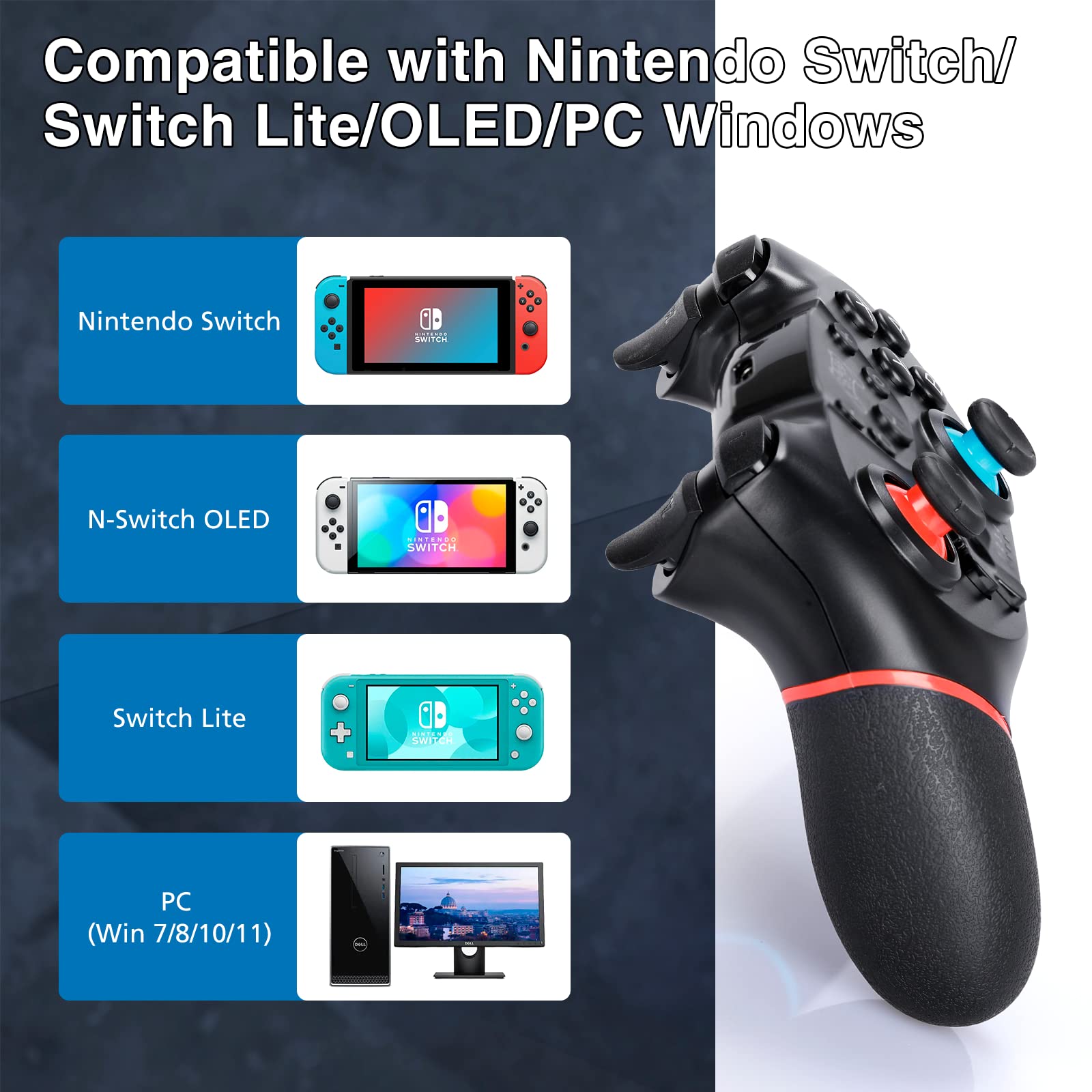 YCCTEAM Wireless Pro Controller for Nintendo Switch/Switch Lite/Switch OLED/PC - Dual Vibration, Motion Control & Turbo Function - Perfect for Gaming at Home or On-The-Go