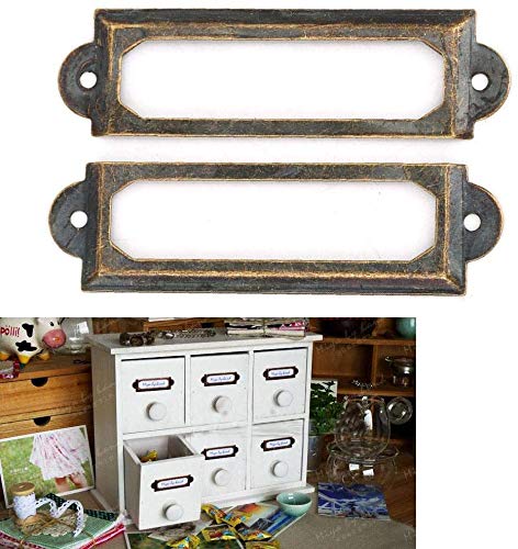20 Pcs Metal Label Holders for Office, Library, File Drawer & Cabinet - Red Bronze Card Tag Label Frames (Perfect for Organizing Documents, Books & Storage)