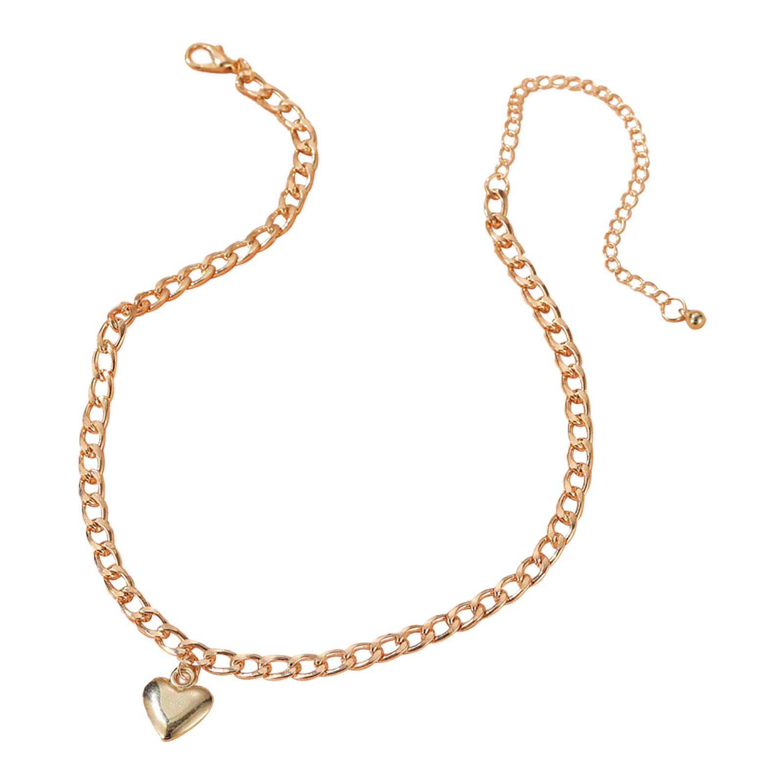 Johtae Punk Style Thick Chain Heart Pendant Necklace with Pearls for Women - Trendy Clavicle Jewelry for Casual Wear, Parties & Gifts