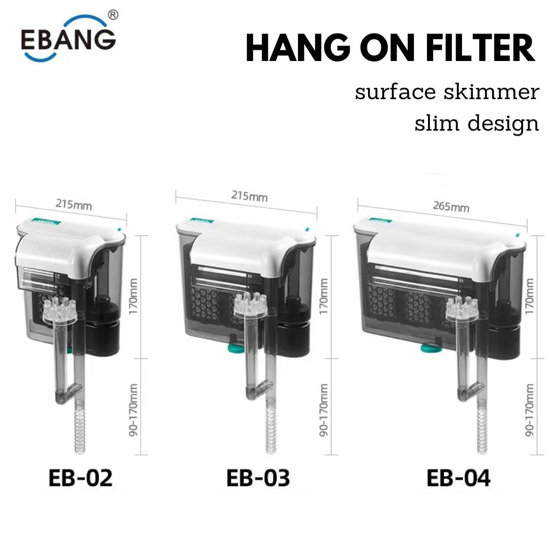 EBANG Hang On Filter EB 02/03/04 - Aquarium Power Filter with Adjustable Flow for Fish Tank, Freshwater & Saltwater Use - Perfect for Home, Office or Pet Store Aquariums