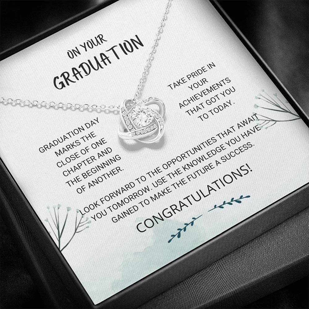 Personalized Jewelry Gift - 2024 Graduate Necklace with Love Knot Design - Custom Engraved Necklace for High School & College Graduates - Perfect Graduation Gift for Her, Senior Gift Idea for Women - Great for Commencement Ceremonies & Graduation Parties
