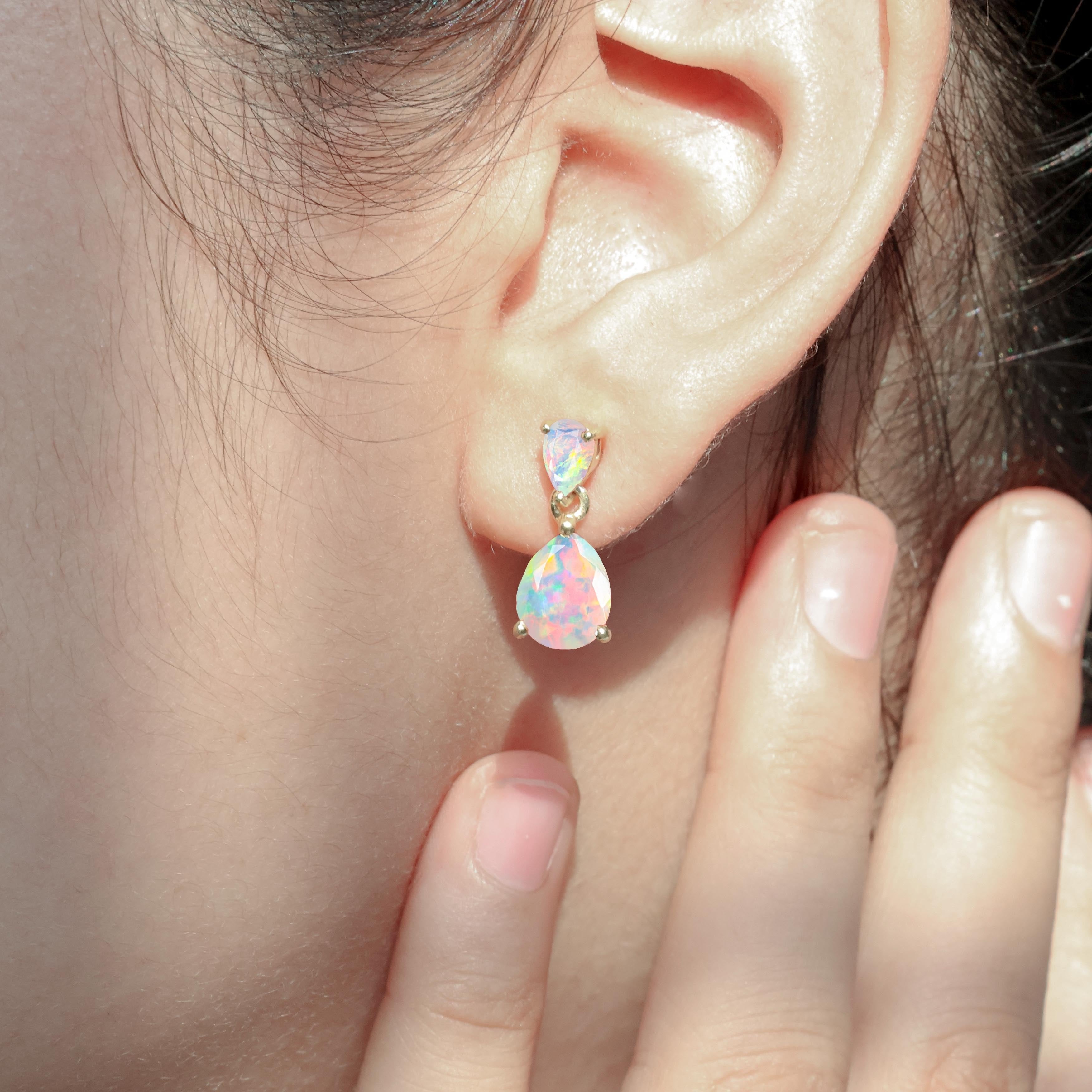 White Dual Opal Pear Drop Stud Earrings – Elegant Dangle Earings for Women, Perfect for Weddings, Parties & Everyday Wear