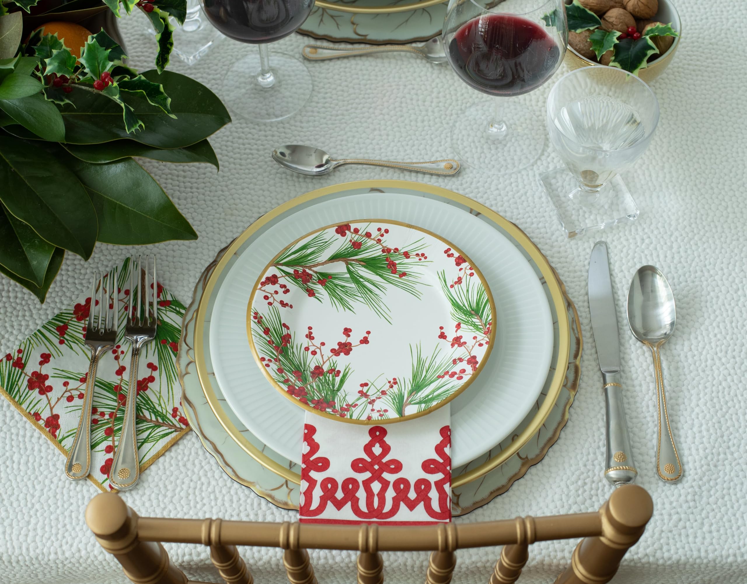 Premium Caspari Dessin Passementerie Red Linen Guest Towels & Napkins - Set of 12 | Elegant Table Setting for Dinner Parties, Weddings & Special Occasions
