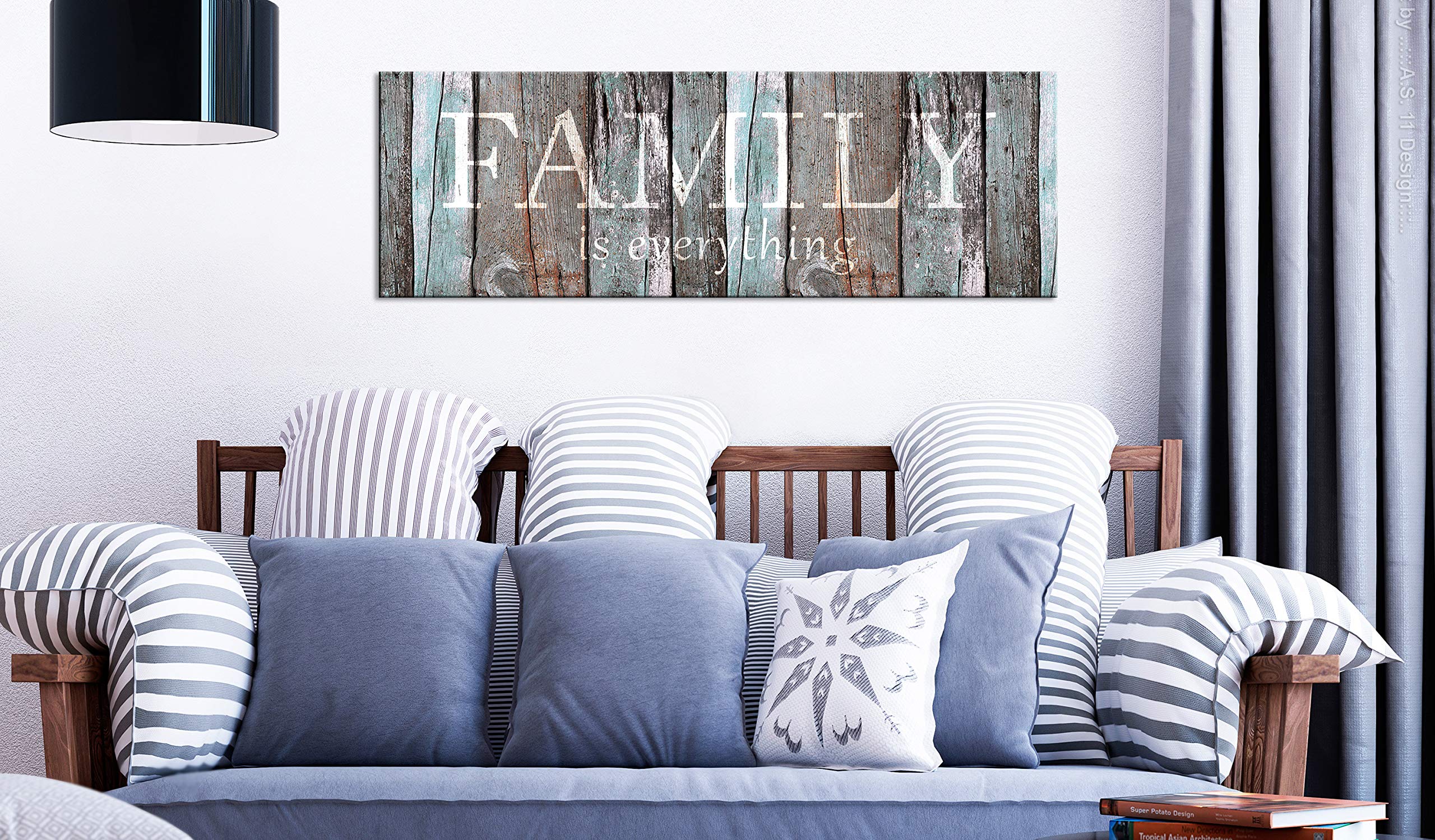 Artgeist Acoustic Canvas Wall Art Print - 53x18 Inch Soundproofing Picture with Acoustic Foam for Home & Office Decor - Family Quotes Artwork, Faux Wood Frame (Style m-A-0956-b-a) - Perfect for Living Room, Bedroom & Home Theater Soundproofing