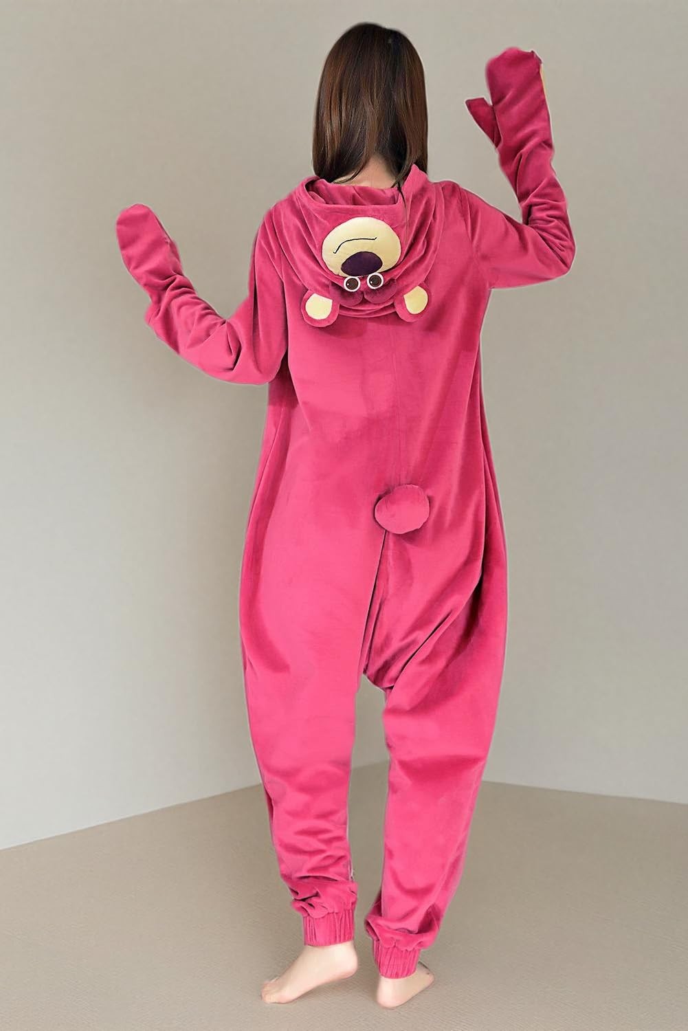 Women's Strawberry Bear Plush Jumpsuit - Cute Huggin Pajama Set for Adult Cosplay & Sleepwear | Perfect for Halloween Costumes, Anime Conventions & Cozy Loungewear