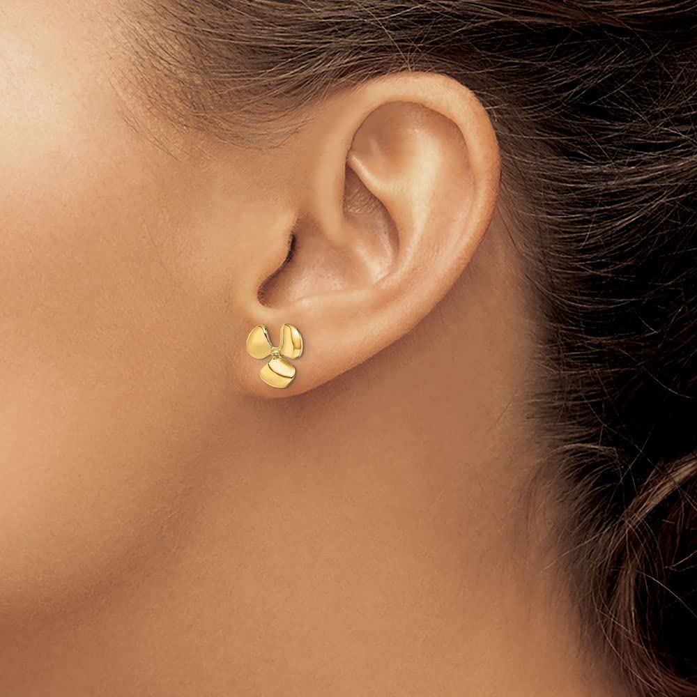 14K Solid Yellow Gold Three-Blade Propeller Stud Earrings for Women - Hypoallergenic, Dainty & Stylish - Perfect for Everyday Wear, Gifts & Aviation Enthusiasts