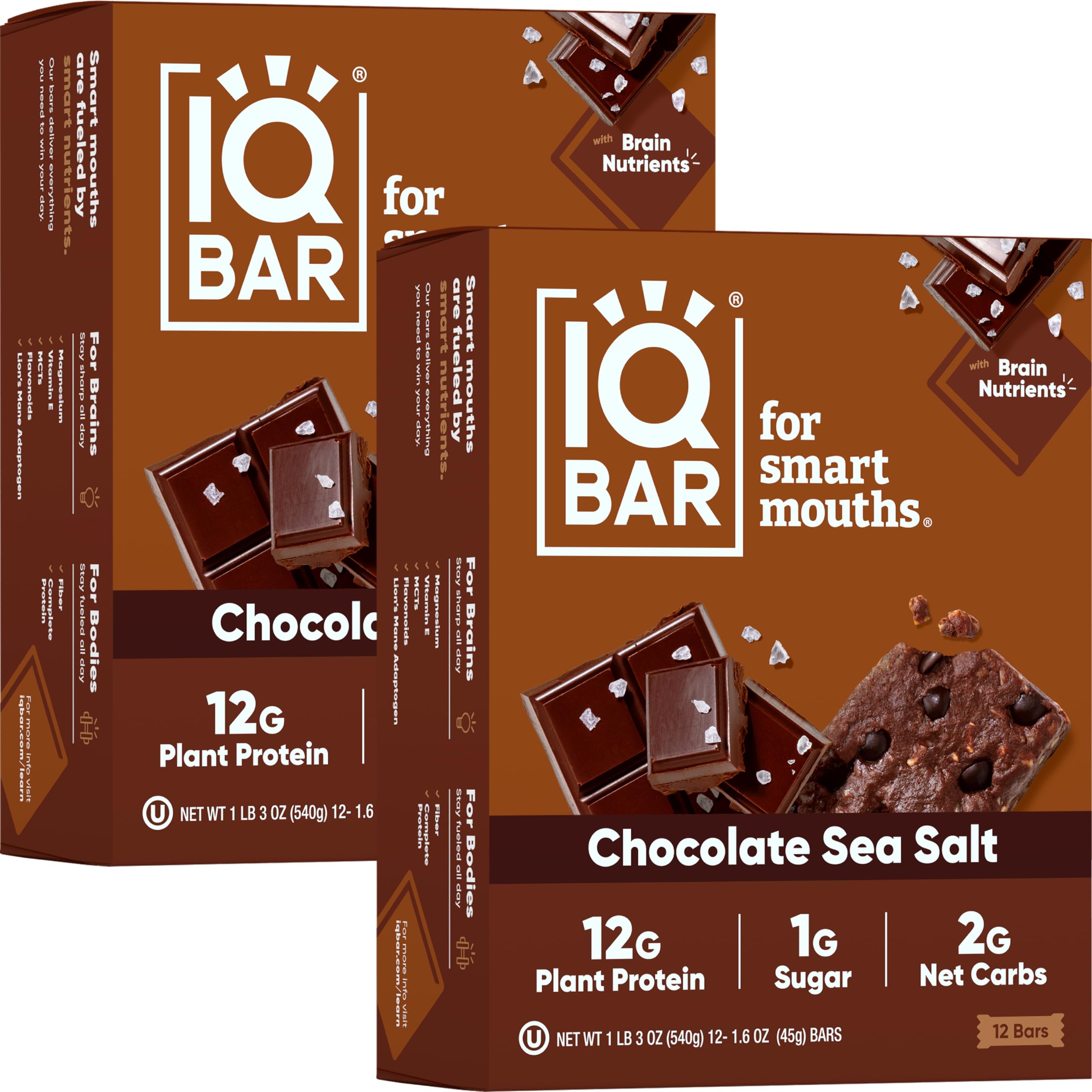 IQBAR Chocolate Sea Salt Protein Bars - Low Carb, Vegan, Gluten Free - Perfect for Workout & Travel Snacks