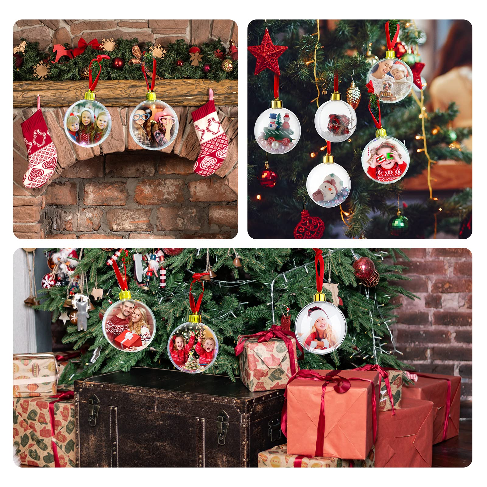 6 Pack Clear Plastic Photo Ornament Balls - DIY Personalized Christmas Decorations with Hanging Hooks for Tree, Gifts, and Home Holiday Decor