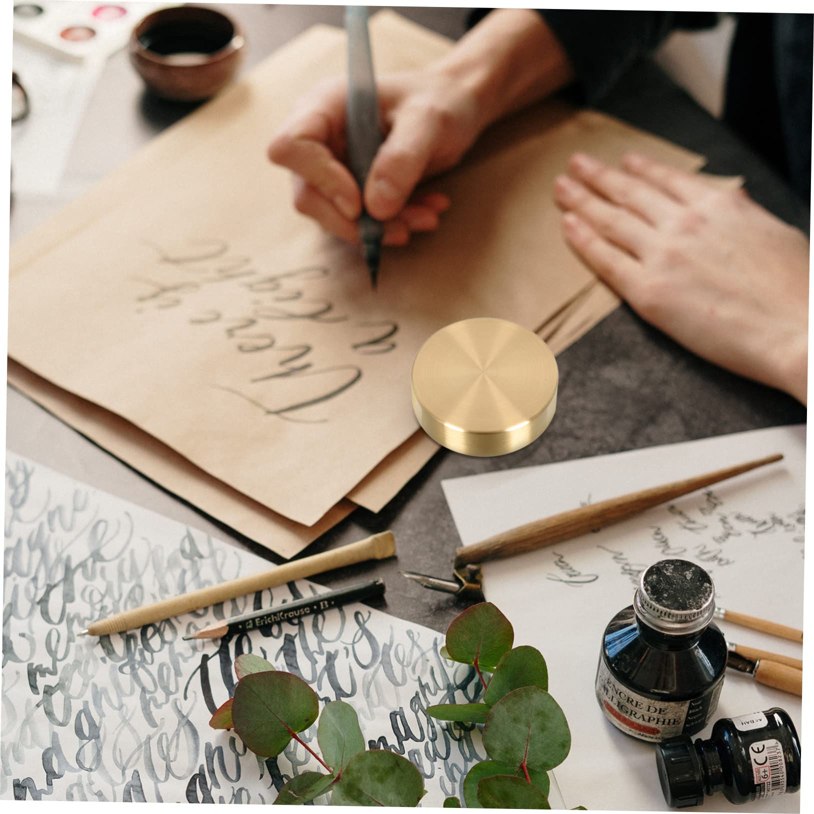 BESPORTBLE 3-Piece Brass Round Ruler Paperweight Set - Heavy Duty Calligraphy & Painting Supplies, Desk Decor for Artists, Office & Home Use