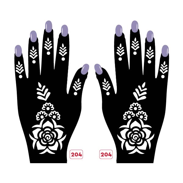 Apcute Temporary Tattoo Stickers for Women & Girls - Henna Inspired Mehndi Design Stencils (Set of 204) - Easy to Apply & Remove - Perfect for Parties, Weddings, Festivals & Kids' Playtime