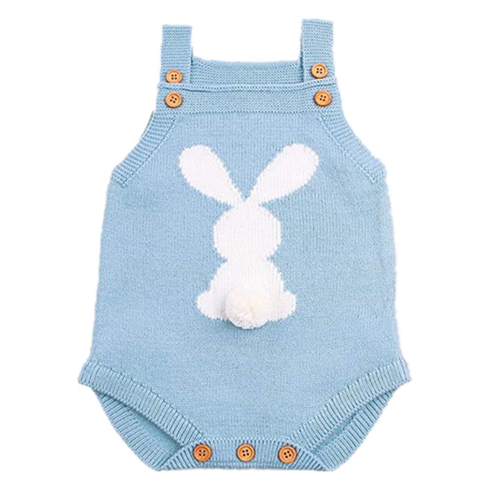Kiddiezoom Baby Knit Romper - Soft Cotton Toddler Jumpsuit with Bunny Design | Sleeveless Outfit for Easter, Spring & Summer Playtime