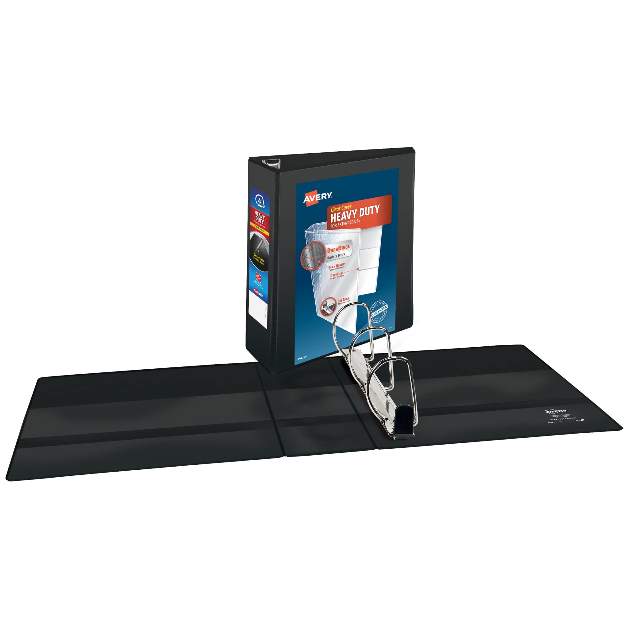 Avery Heavy-Duty 3 Ring Binder with One Touch Slant Rings - 4 Inch Capacity, 4.5 Inch Spine, Black (79098) - Perfect for Office Organization, School Projects & Document Storage