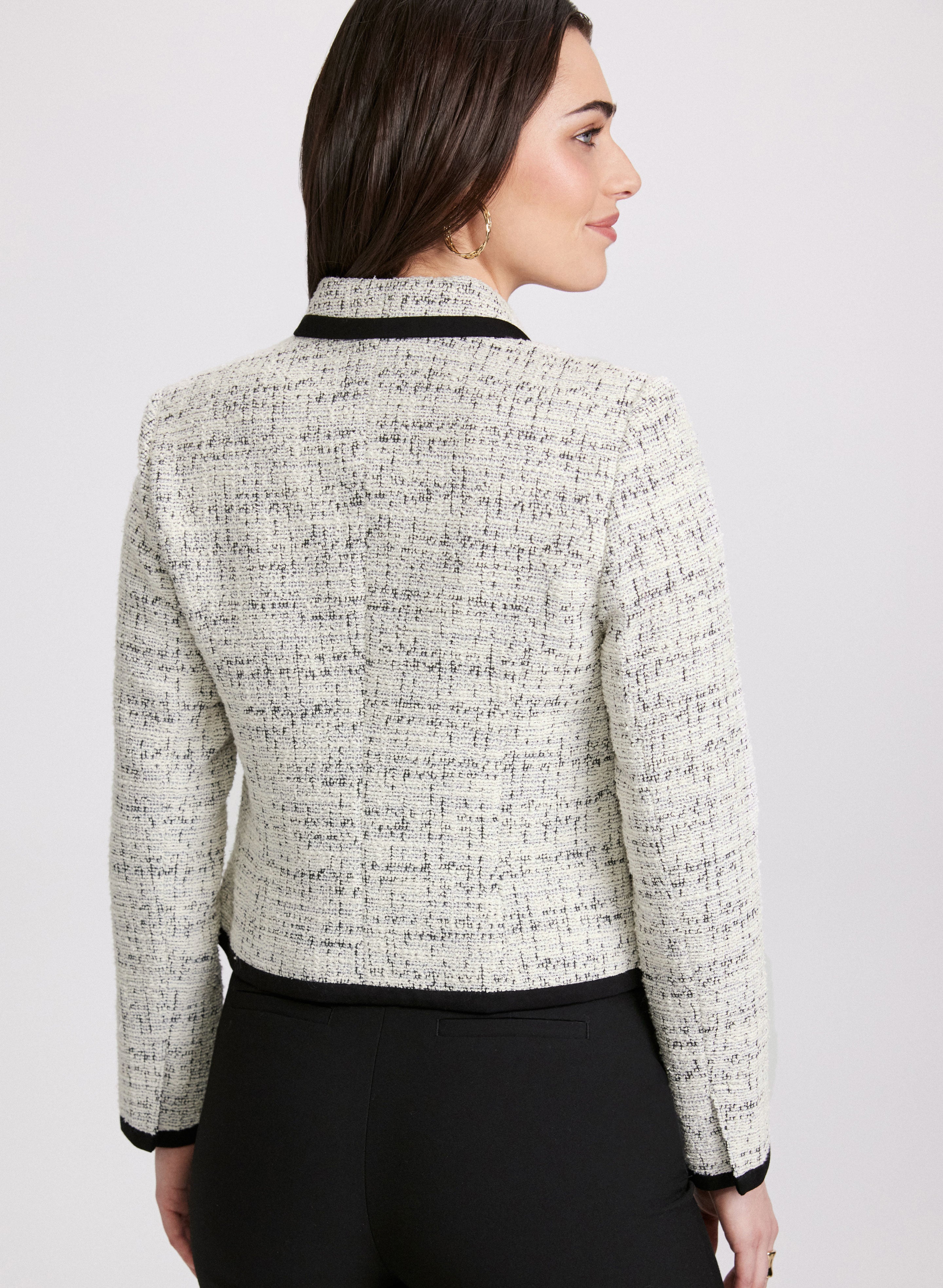 Stylish Contrast Tweed Jacket for Women - Elegant Blazer with Classic Checkered Pattern | Perfect for Office Wear, Business Meetings & Fall Fashion Outfits