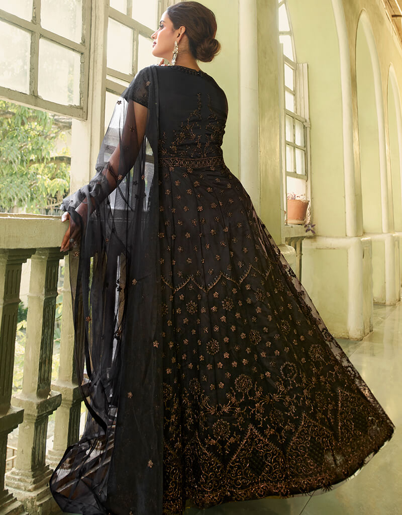 Elegant Black Anarkali Style Gown - Semi Stitched Suits for Women | Perfect for Weddings, Parties & Festive Occasions