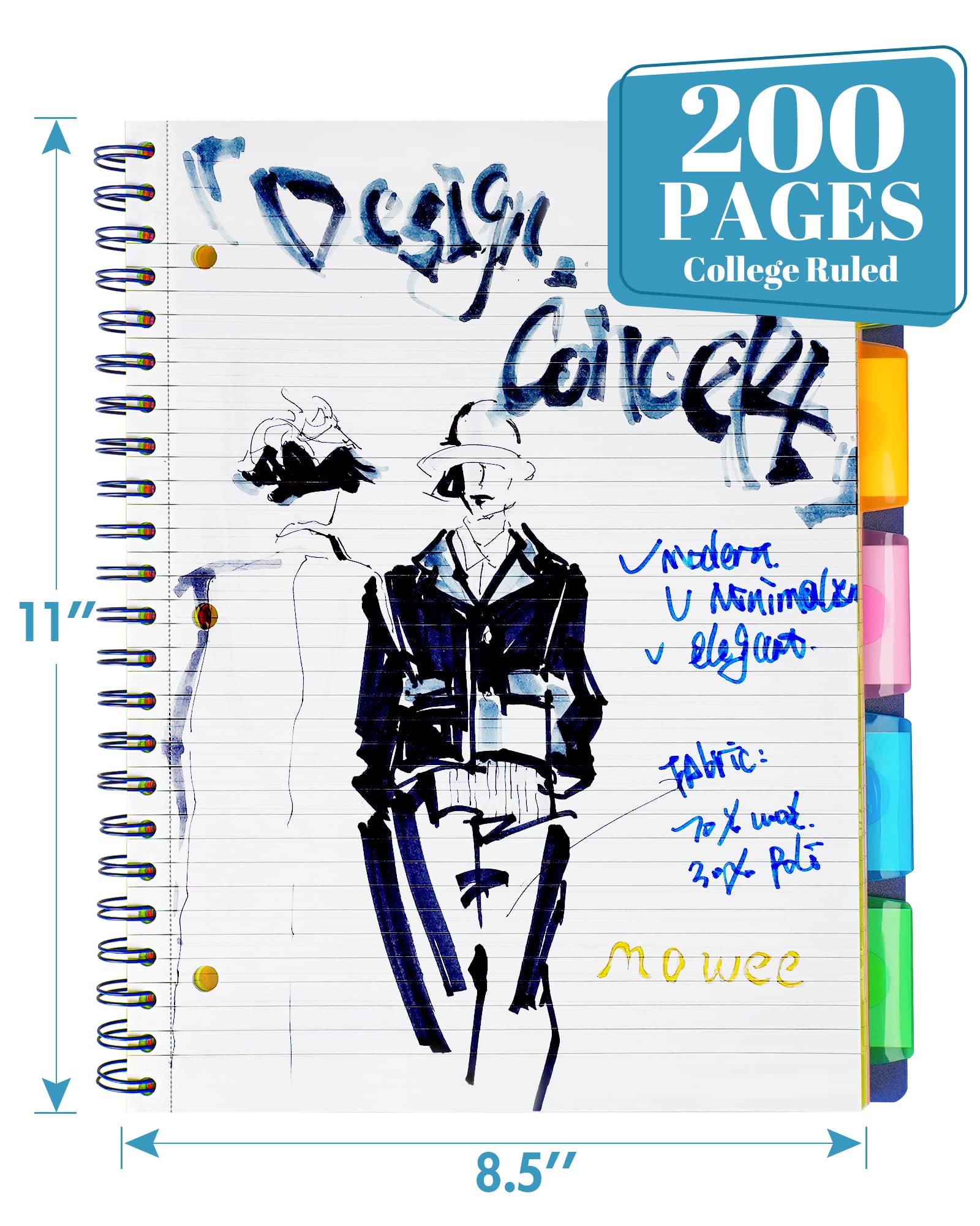 5 Subject Spiral Notebook - College Ruled with Dividers, Pockets & Tabs, Includes 11