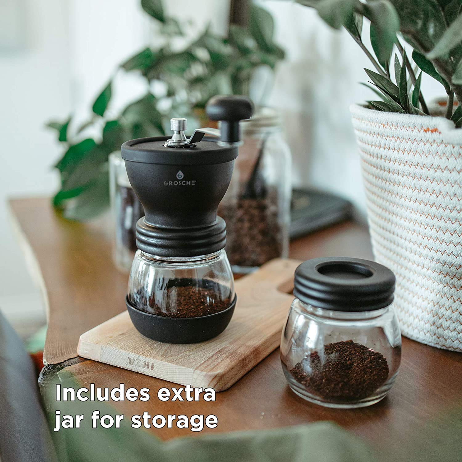 GROSCHE Bremen Manual Coffee Grinder - Premium Stainless Steel Burr Hand Grinder for Espresso, French Press & Pour Over - Portable Coffee Bean Grinder for Home, Camping & Travel