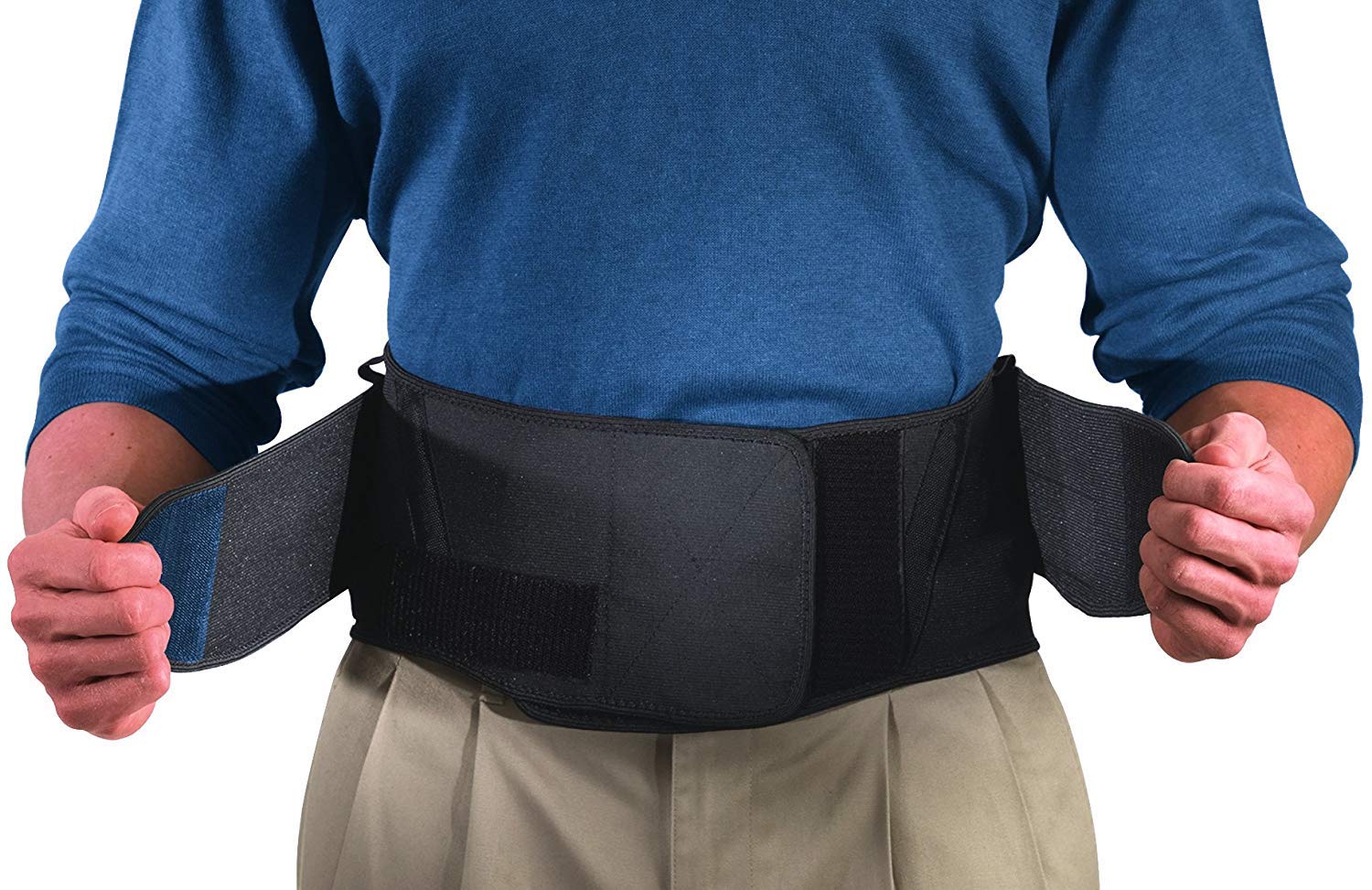 Mueller Adjustable Lumbar Back Brace with Removable Pad - Lower & Upper Back Pain Relief Support for Men & Women - Sciatica, Scoliosis Support - Black - Perfect for Office Work, Sports & Post-Surgery Recovery