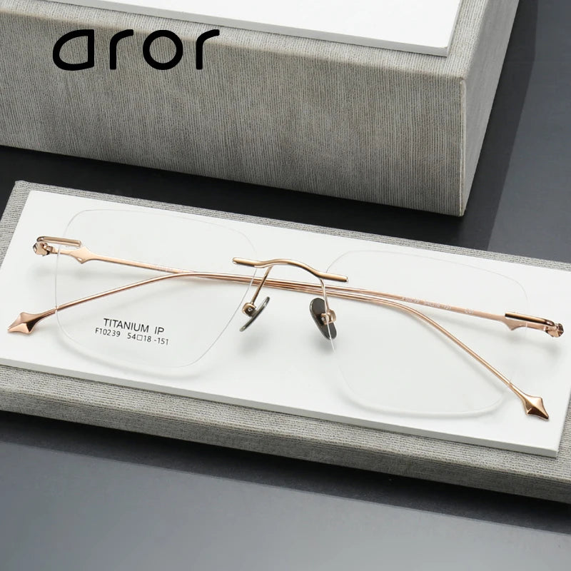 Aror Unisex Rimless Square Titanium Eyeglasses 14239 - Lightweight Durable Frame for Men & Women - Perfect for Reading, Work & Everyday Use