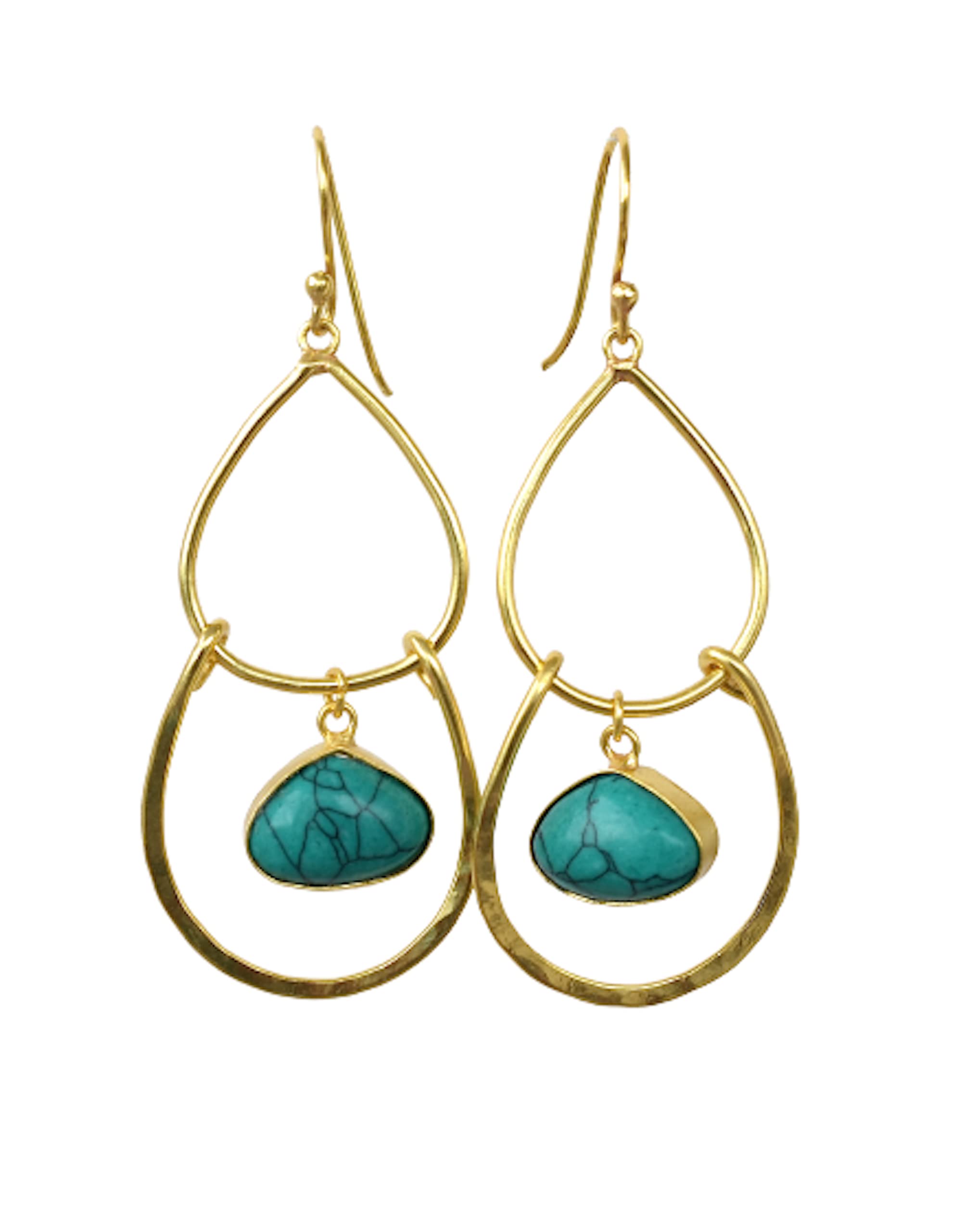 18K Gold Plated Green Turquoise Earrings for Women - Handmade Designer Fashion Jewelry - VE-327 | Perfect for Weddings, Parties & Everyday Wear