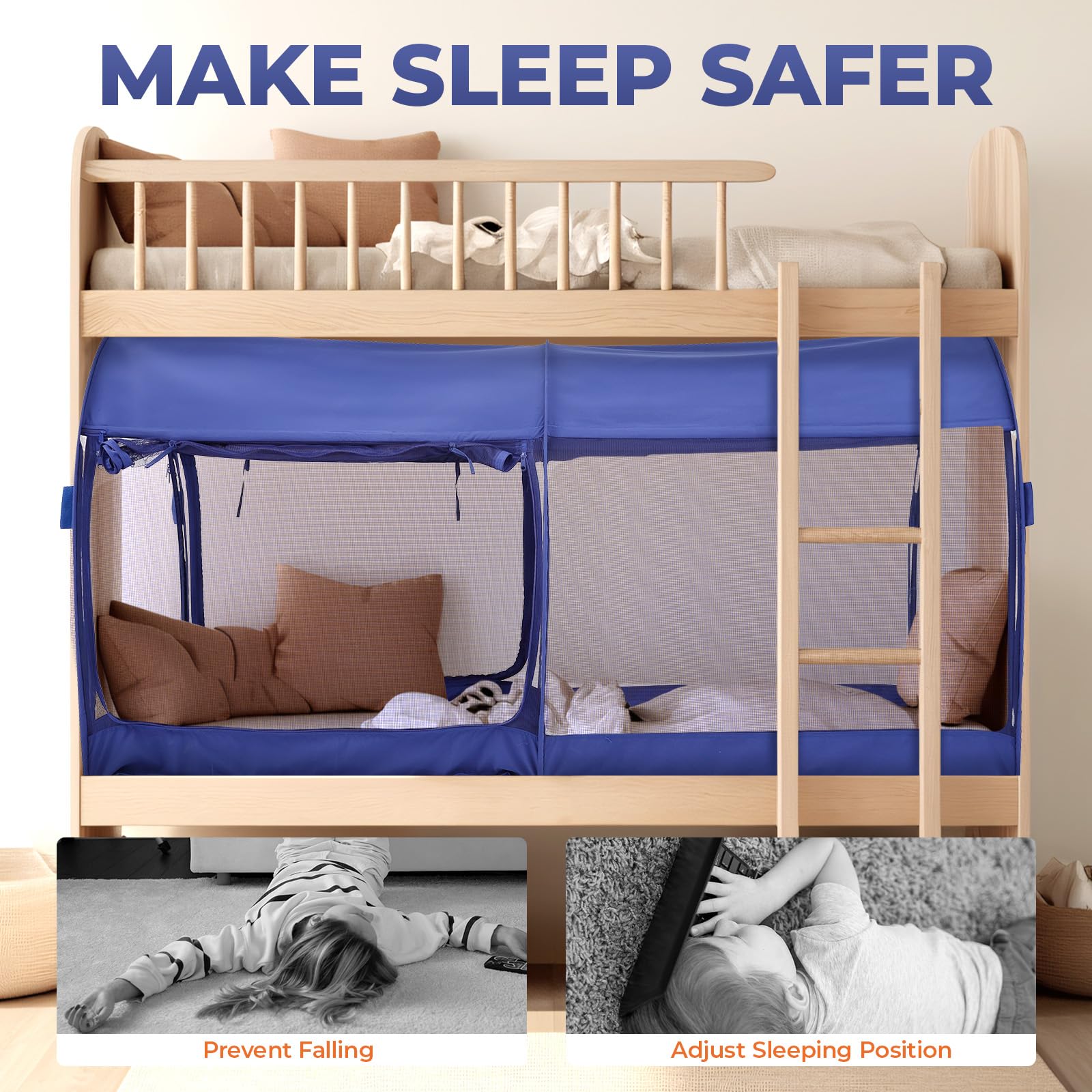 Alvantor Full Size Mosquito Net Bed Canopy - Breathable Pop Up Bed Tent for Indoor Use, Portable Privacy Sleeping Space with Frame, Navy Blue (Mattress Not Included) - Perfect for Camping, Travel, Dorm Rooms & Home Privacy Protection
