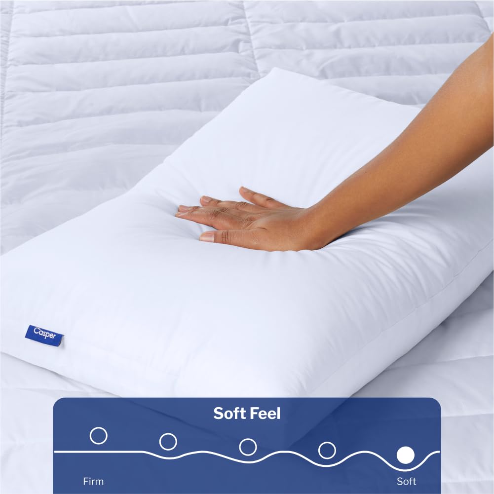 Premium Casper Sleep Down Pillow - King Size White Goose Feather Pillow for Side, Back & Stomach Sleepers - Luxury Bedding for Hotels, Guest Rooms & Home Use