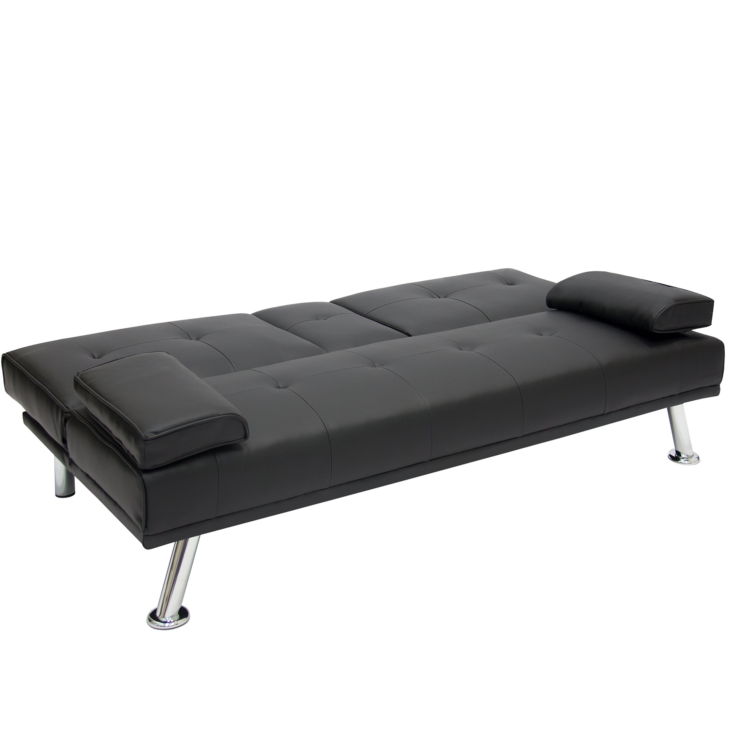 Modern Black Convertible Futon Sofa Bed - Foldable Recliner with Armrests & Cup Holders | Sleeper Couch for Living Room, Guest Room & Small Spaces | Includes Free Expert Setup Guide | Perfect for Apartments, Dorms & Home Theater Seating