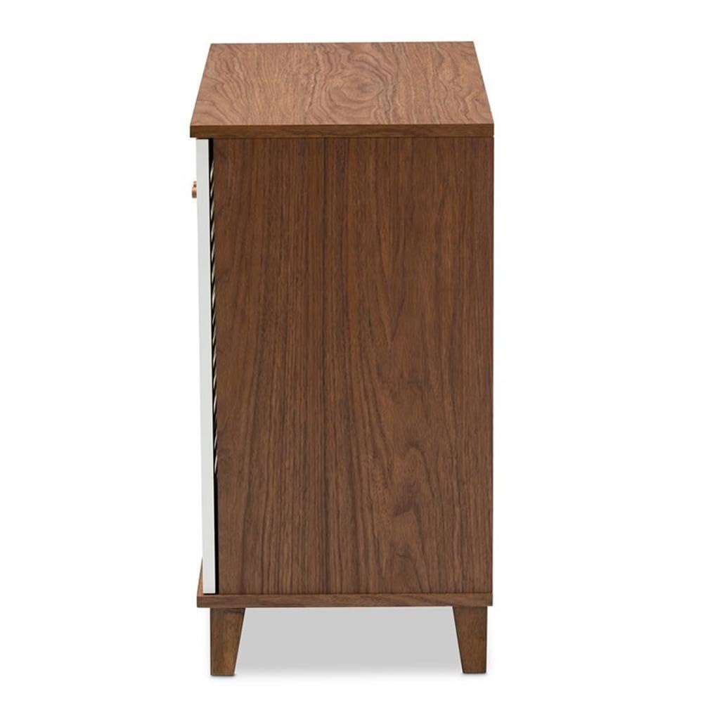 BOWERY HILL Modern 2-Door Shoe Cabinet - White & Walnut Shoe Storage Organizer Holds 12 Pairs - Perfect for Entryway, Bedroom or Closet Organization