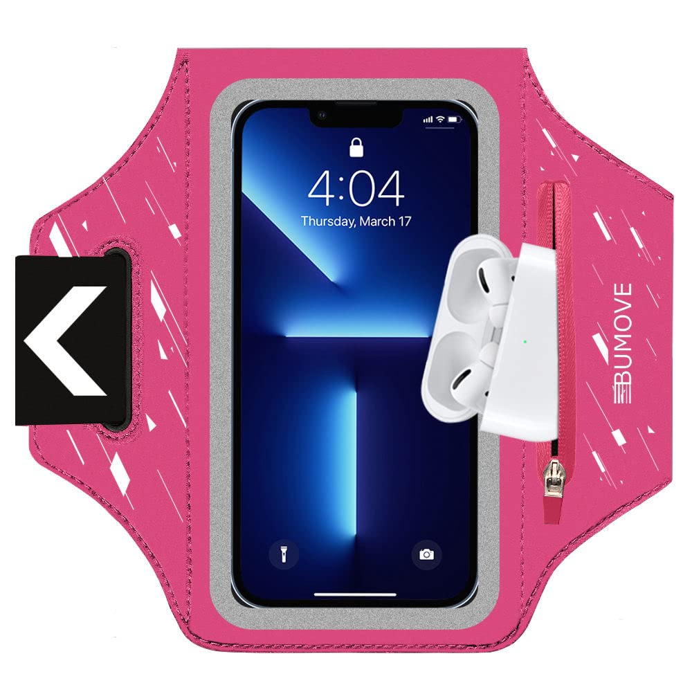Premium Adjustable Armband with Secure Headset Holder for iPhone 16/15/14/13/12/11 Pro Max & Plus/Xs Max - Sweatproof Running Gym Workout Armband Case (Pink) - Ideal for Jogging, Fitness Training & Outdoor Activities