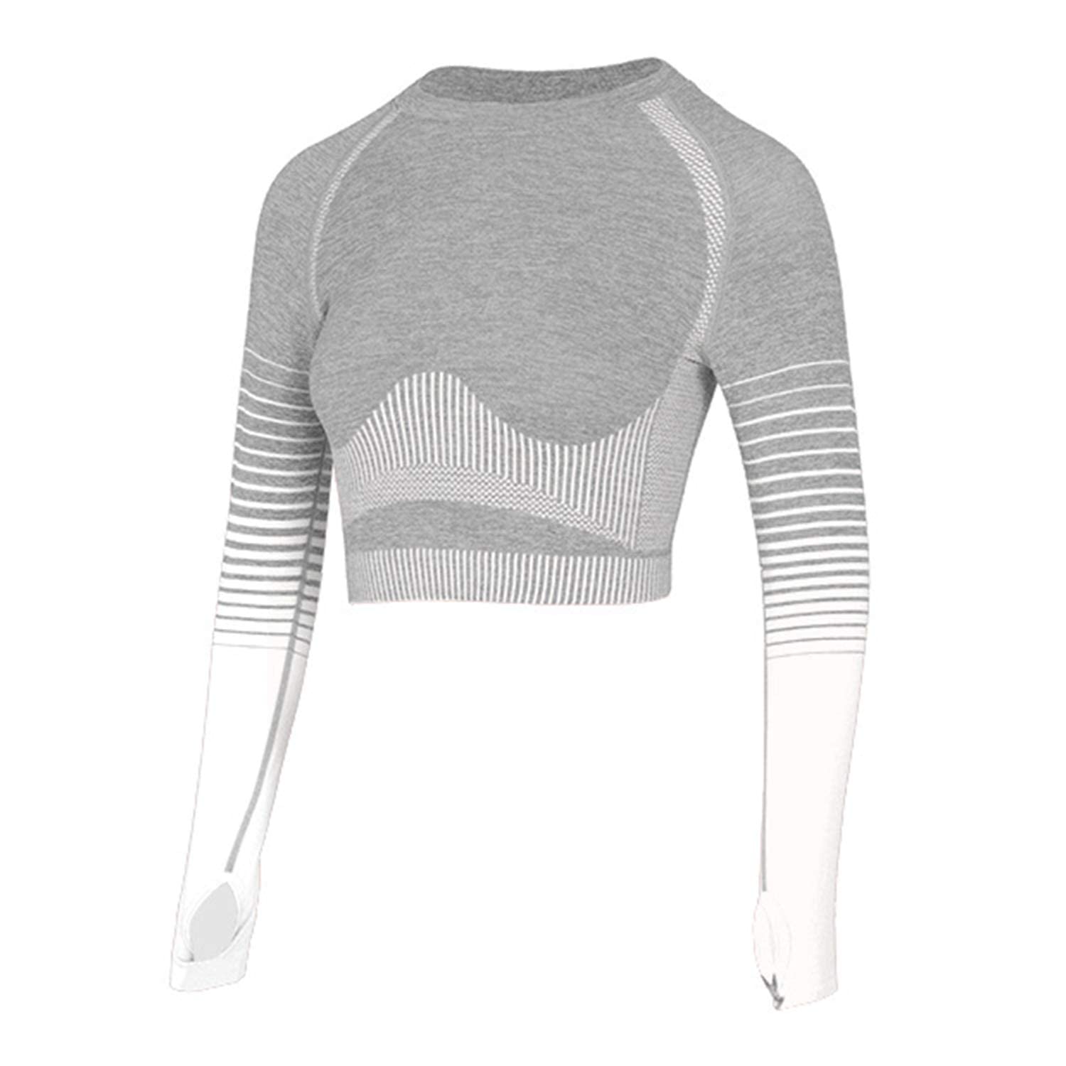 AINIC Women's Workout Seamless Long Sleeve Crop Sports Top - Yoga, Running, Gym & Fitness Training Activewear for Women
