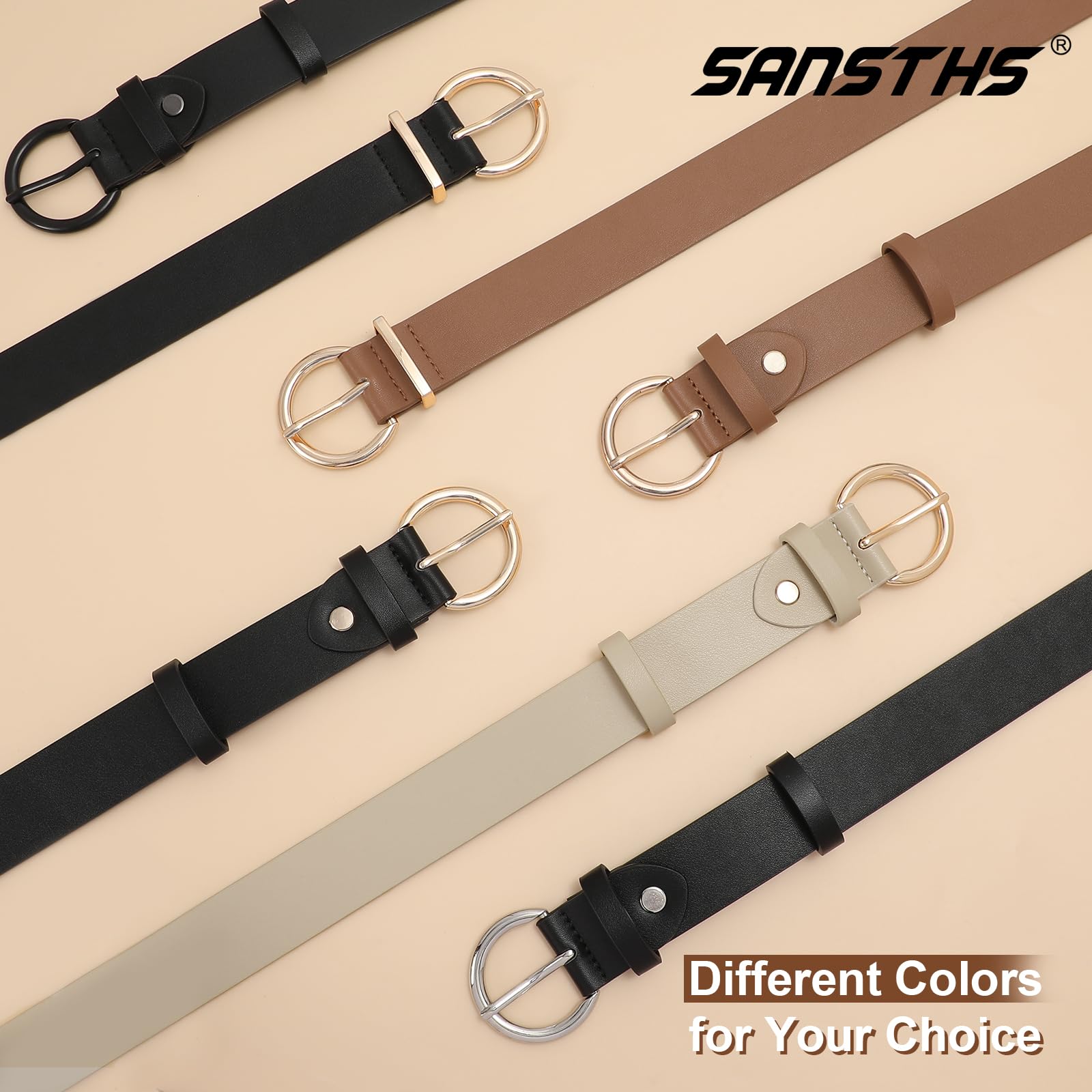 SANSTHS Women's Black Leather Belt with Gold Buckle - Stylish Casual Dress Belt for Jeans & Pants | Perfect for Office, Date Night & Everyday Wear