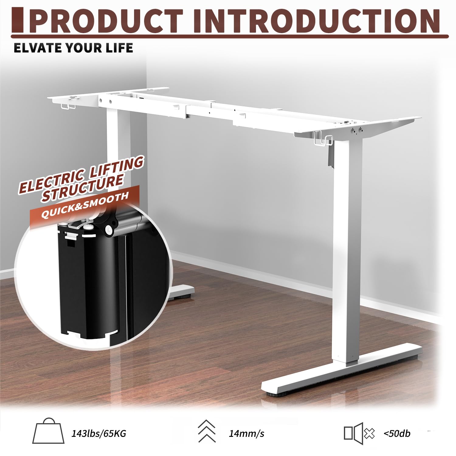 ERGOMAKER Single Motor Electric Height Adjustable Standing Desk Frame - Sit Stand Desk Legs for Home Office & Workspace, White - Perfect for Computer Work, Gaming & Study Setup