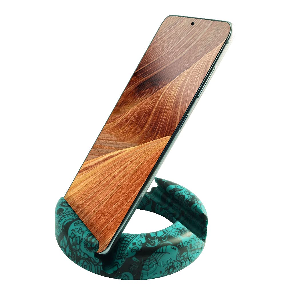 GoDonut Ultra Portable Phone Stand Holder - Adjustable Tablet & Smartphone Mount for iPhone, Android - Perfect for Travel, Office Desk, Nightstand, Car - Skulls Hunter Green Design