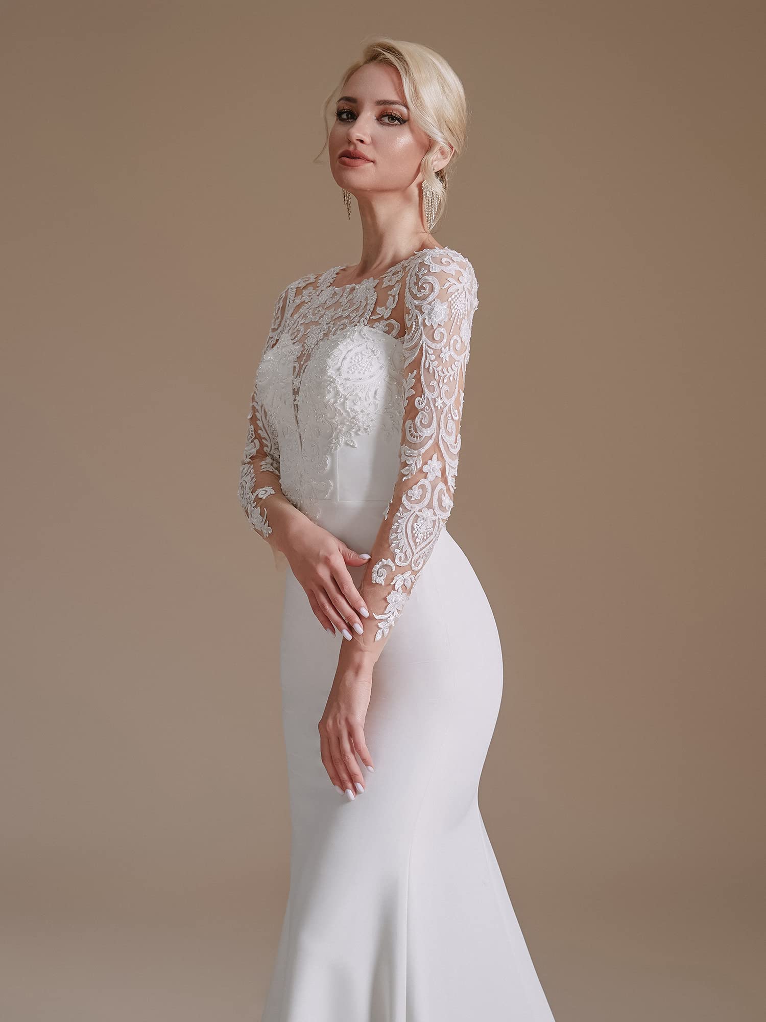 2022 Elegant Lace Appliques Chiffon Wedding Dress for Bride - Long Sleeves Beach Bridal Gown | Perfect for Beach Weddings, Outdoor Ceremonies & Romantic Photos