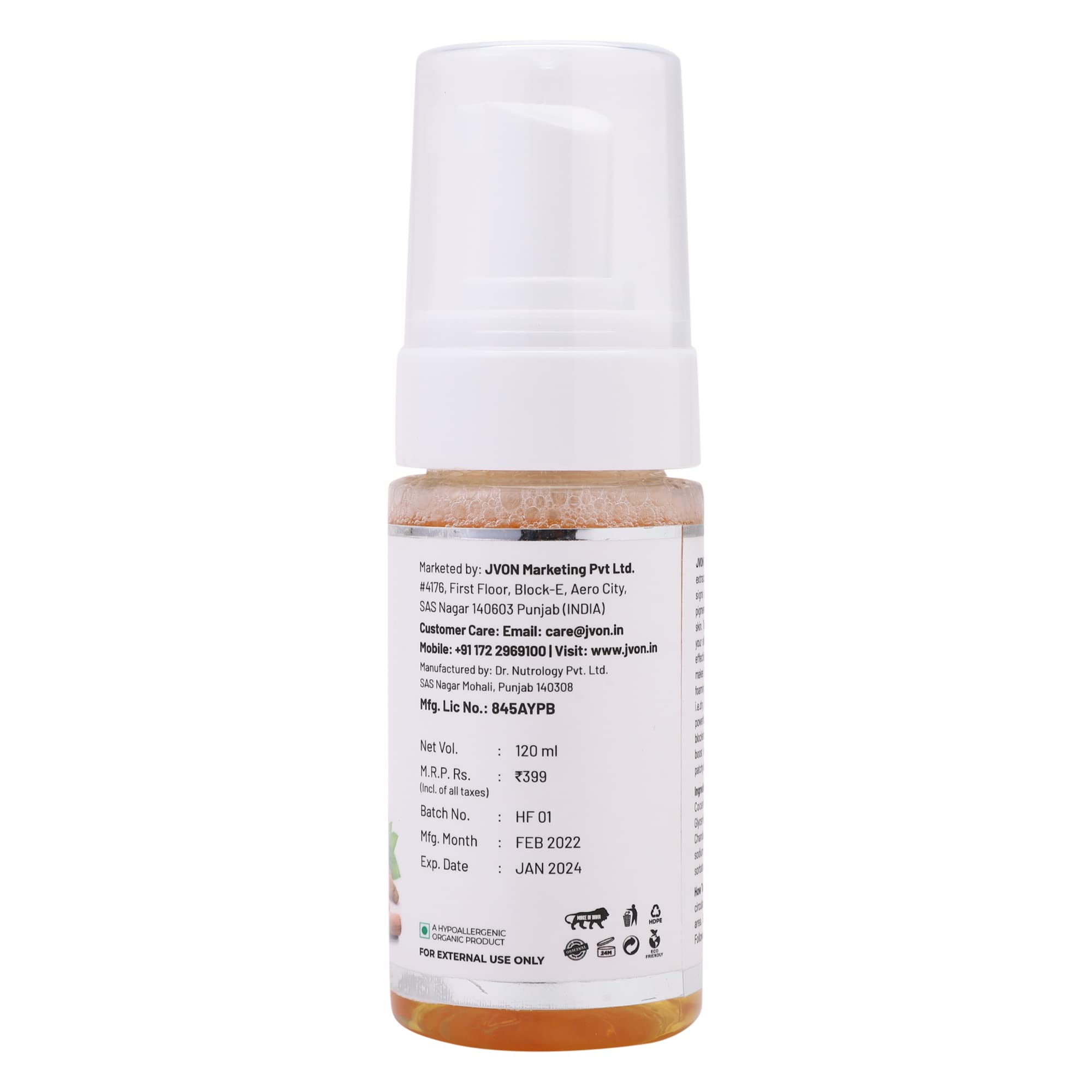 JVON Haldi Chandan Foaming Face Wash - 120ml | Turmeric & Sandalwood Cleanser for Glowing Skin | Perfect for Daily Skincare & Acne-Prone Skin