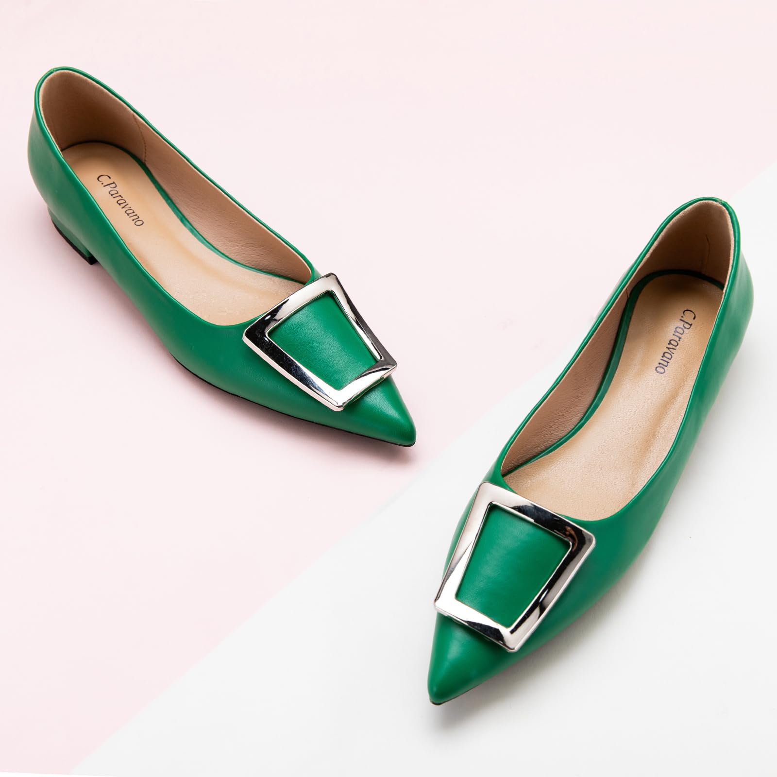 C.Paravano Women's Pointed Toe Ballet Flats - Patent Leather Dressy Slip-On Shoes for Work & Comfort | Perfect for Office, Wedding & Daily Wear