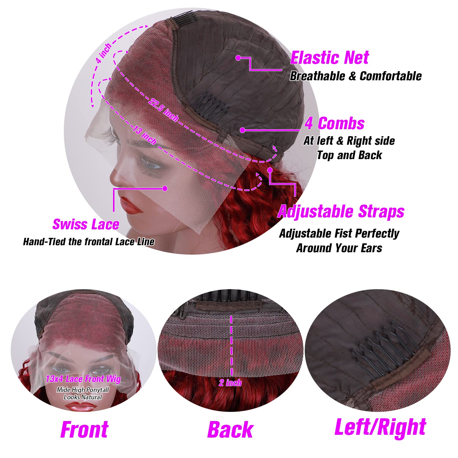 24 Inch Burgundy 99J Lace Front Wig Human Hair - 13x4 Deep Wave, 200% Density, Pre-Plucked, Glueless - Perfect for Cosplay, Parties, and Everyday Wear
