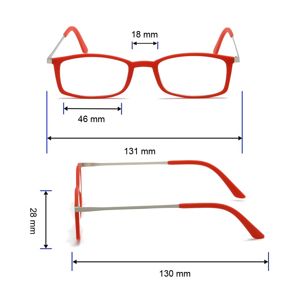 KoKoBin Ultra-Thin Anti-Blue Light Reading Glasses - Anti-Glare Computer Glasses with 3.00 Magnification (Red Frame) - Reduce Eye Strain for Office Work & Screen Time