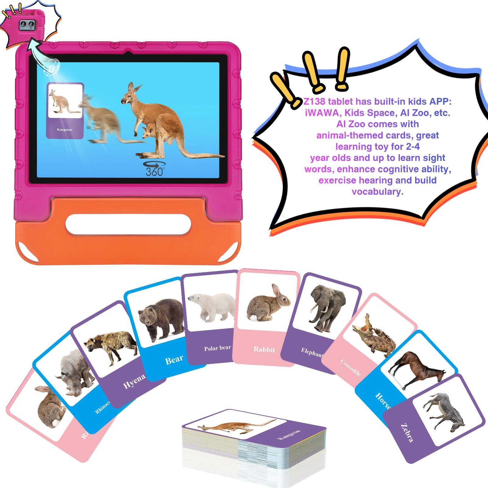 ZIOVO 10 Inch Android 13 Kids Tablet - 12GB RAM 128GB ROM (Expandable to 1TB) | Octa-Core 2.0GHz | 5G WiFi | Bluetooth 5.0 | 8MP+5MP Cameras | 6000mAh Battery | Includes Pink EVA Protective Case - Perfect for Online Learning, Kids Games & Family Entertainment