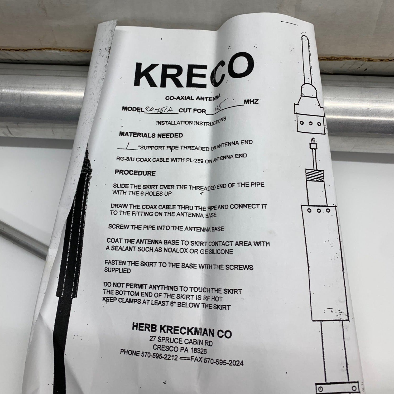 KRECO CO 151A VHF Base Antenna 108-222MHz Omnidirectional Dipole for Ham Radio, Weather Monitoring & Emergency Communication - Perfect for Home, Office & Outdoor Use