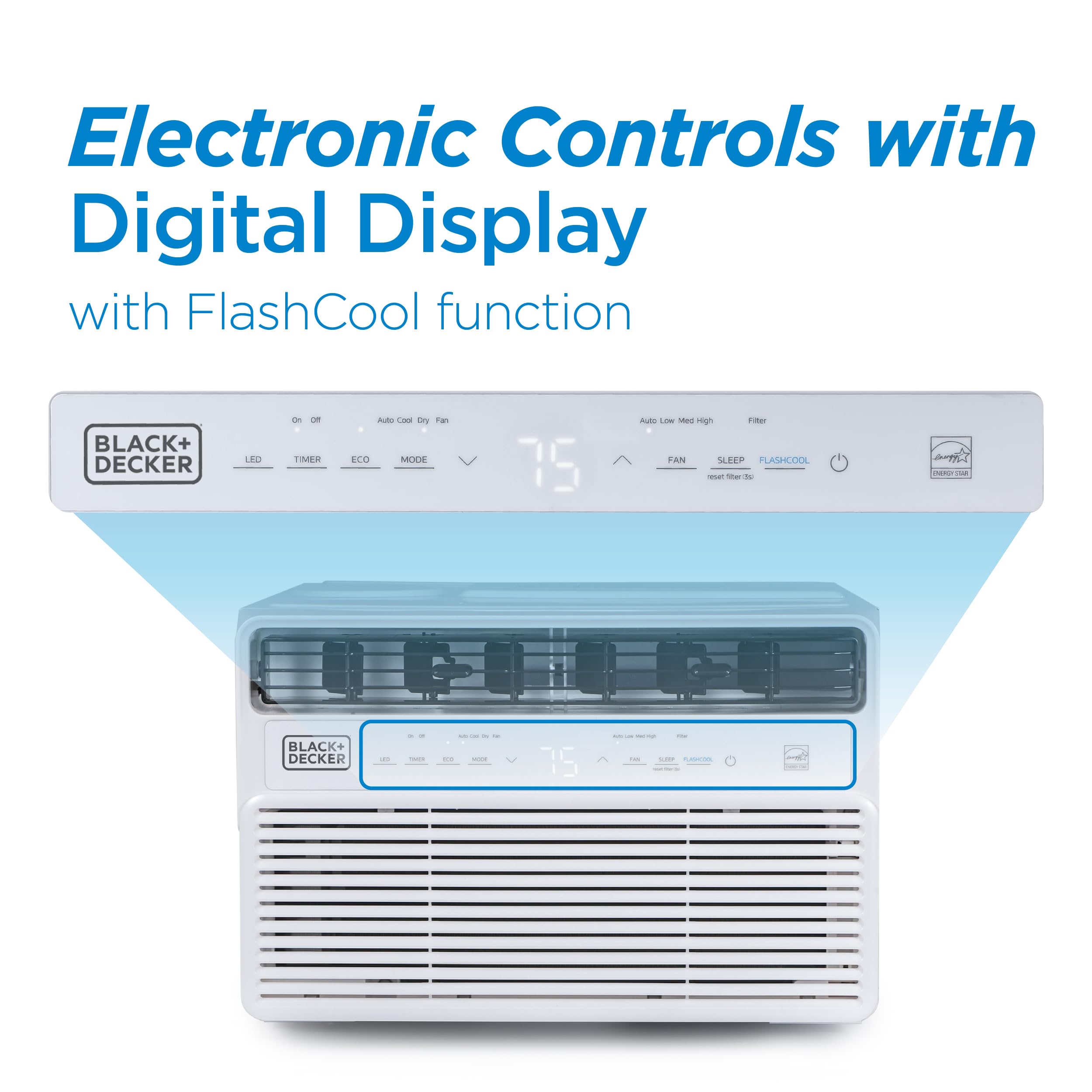 BLACK+DECKER 8,000 BTU Inverter Window Air Conditioner - ENERGY STAR Certified Cooling for Rooms Up to 350 Sq.Ft - Quiet Operation with Full Function Remote - Perfect for Bedrooms, Home Offices & Small Apartments (White)