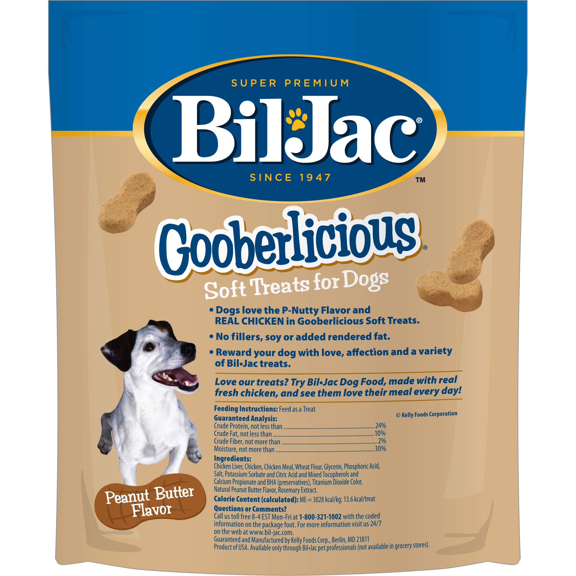 Bil-Jac Gooberlicious Peanut Butter Soft Dog Treats for Puppy Training - 10oz Resealable Double Zipper Pouch (4-Pack) - Perfect for Reward-Based Training & Snacking at Home or Outdoors