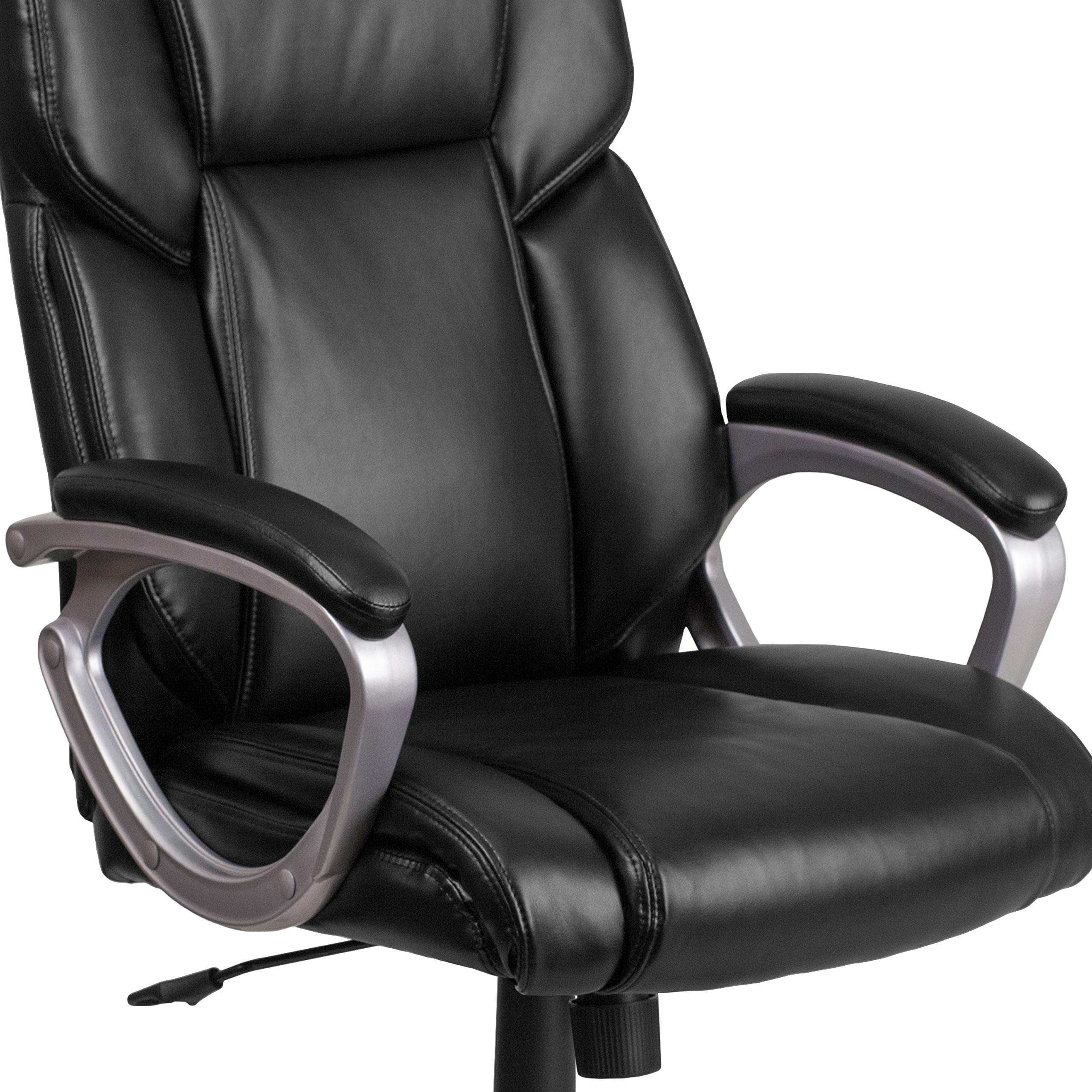 Premium Mid-Back Black LeatherSoft Executive Office Chair with Padded Arms - Ergonomic Swivel Task Chair for Home Office, Conference Room & Workspace