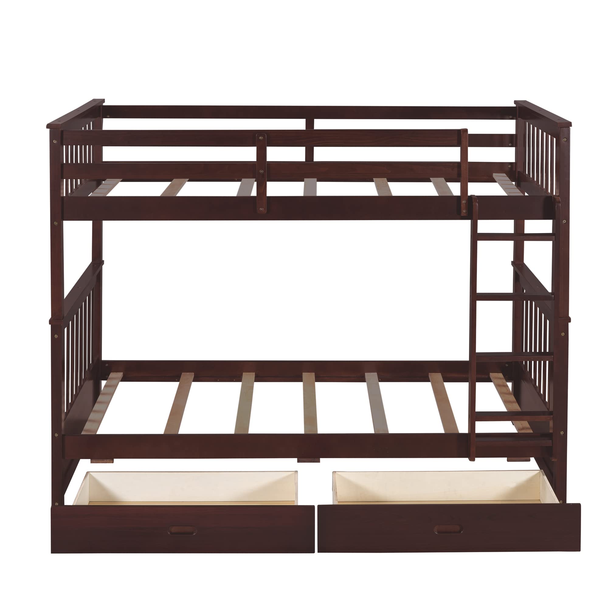 P PURLOVE Twin Over Twin Bunk Bed with 2 Storage Drawers - Solid Wood Bunk Bed Frame with Ladder, Converts to 2 Separate Twin Beds - No Box Spring Needed - Perfect for Kids, Teens, Boys & Girls Bedrooms (Espresso Finish) | Space-Saving Solution for Small Rooms, Dorms, Vacation Homes & Shared Kids' Rooms