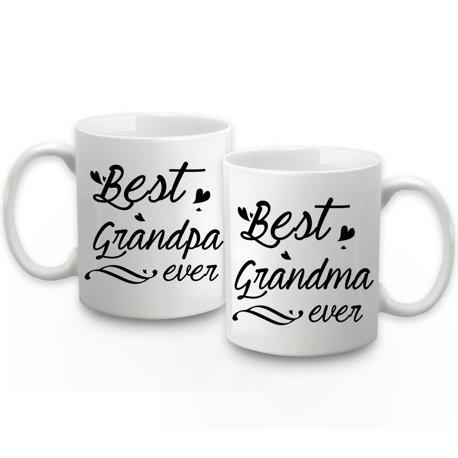 Best Grandma and Grandpa Mugs - 11oz Ceramic Coffee Cup Set - Perfect Gift for Grandparents Day, Birthday, Mother's Day & Father's Day - Thoughtful Present from Grandkids, Grandson or Granddaughter - Ideal for Morning Coffee, Tea Time & Family Gatherings